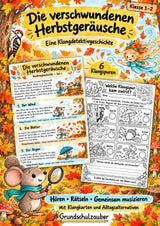 Herbst Klanggeschichte: Die verschwundenen Herbstgeräusche | Musik Klasse 1–2 | Klangkarten, Arbeitsblätter & Lösungen – Cover