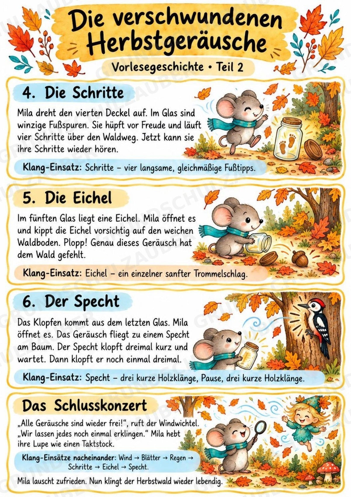 Herbst Klanggeschichte: Die verschwundenen Herbstgeräusche | Musik Klasse 1–2 | Klangkarten, Arbeitsblätter & Lösungen – Materialseite 4