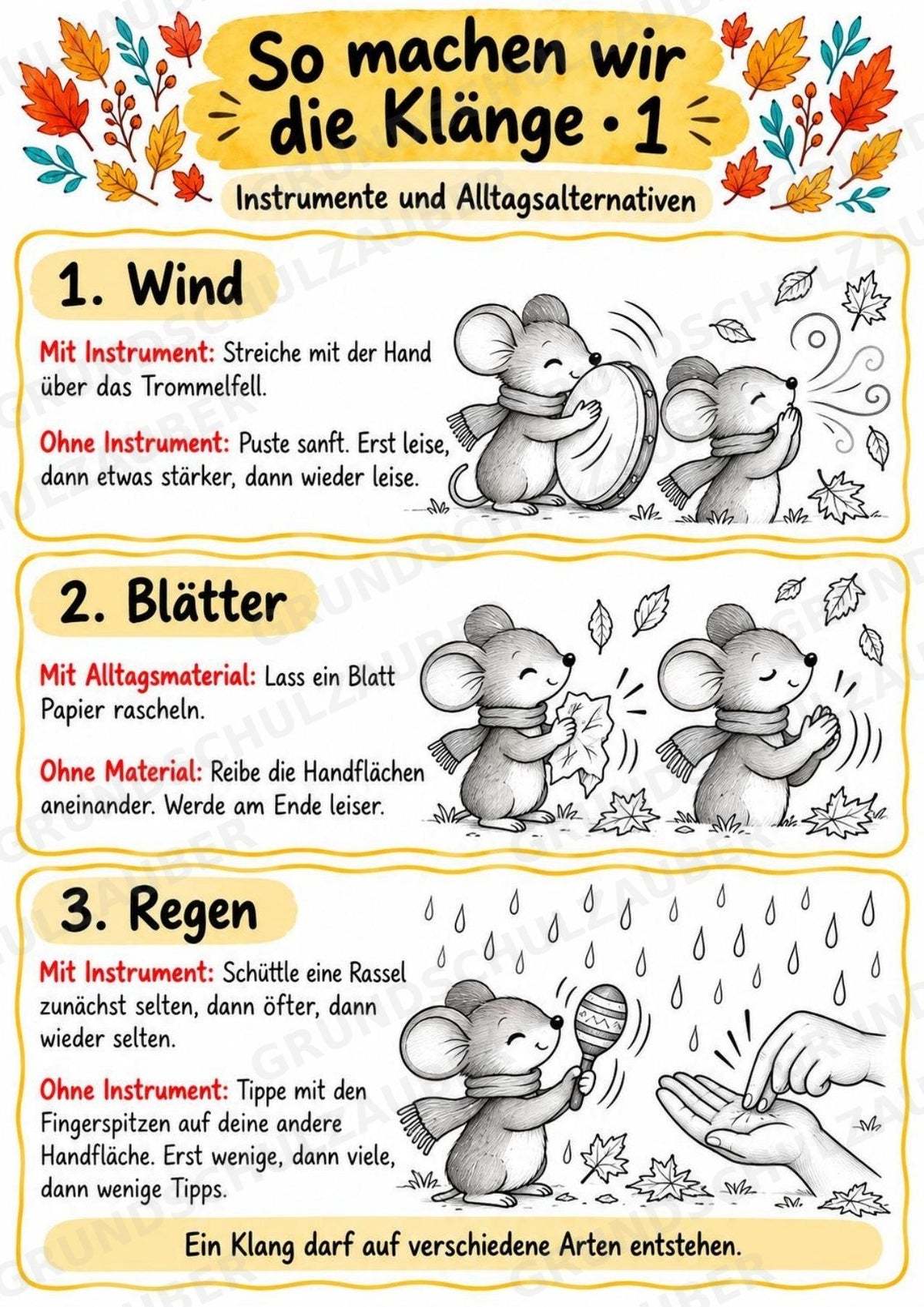 Herbst Klanggeschichte: Die verschwundenen Herbstgeräusche | Musik Klasse 1–2 | Klangkarten, Arbeitsblätter & Lösungen – Materialseite 7