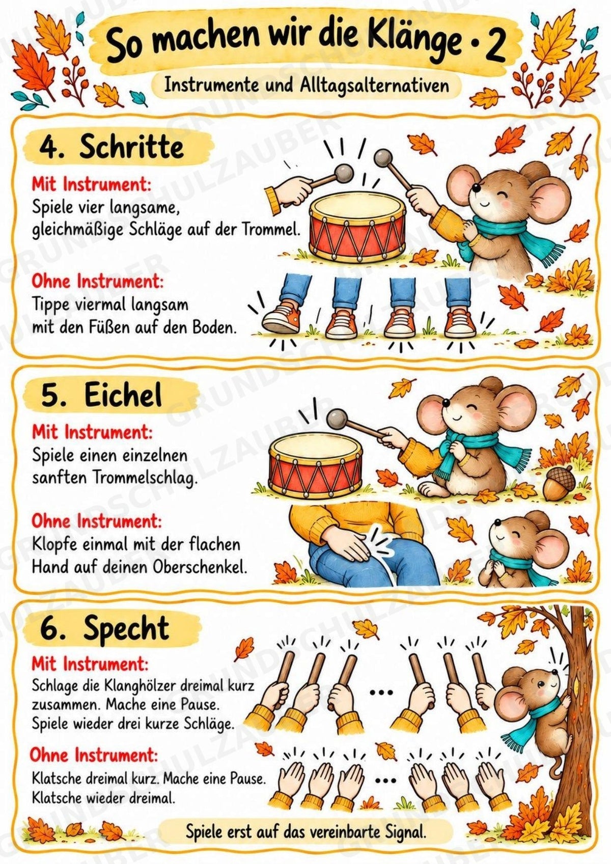 Herbst Klanggeschichte: Die verschwundenen Herbstgeräusche | Musik Klasse 1–2 | Klangkarten, Arbeitsblätter & Lösungen – Materialseite 8
