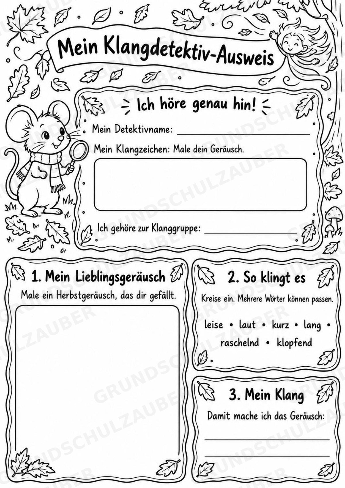 Herbst Klanggeschichte: Die verschwundenen Herbstgeräusche | Musik Klasse 1–2 | Klangkarten, Arbeitsblätter & Lösungen – Materialseite 9