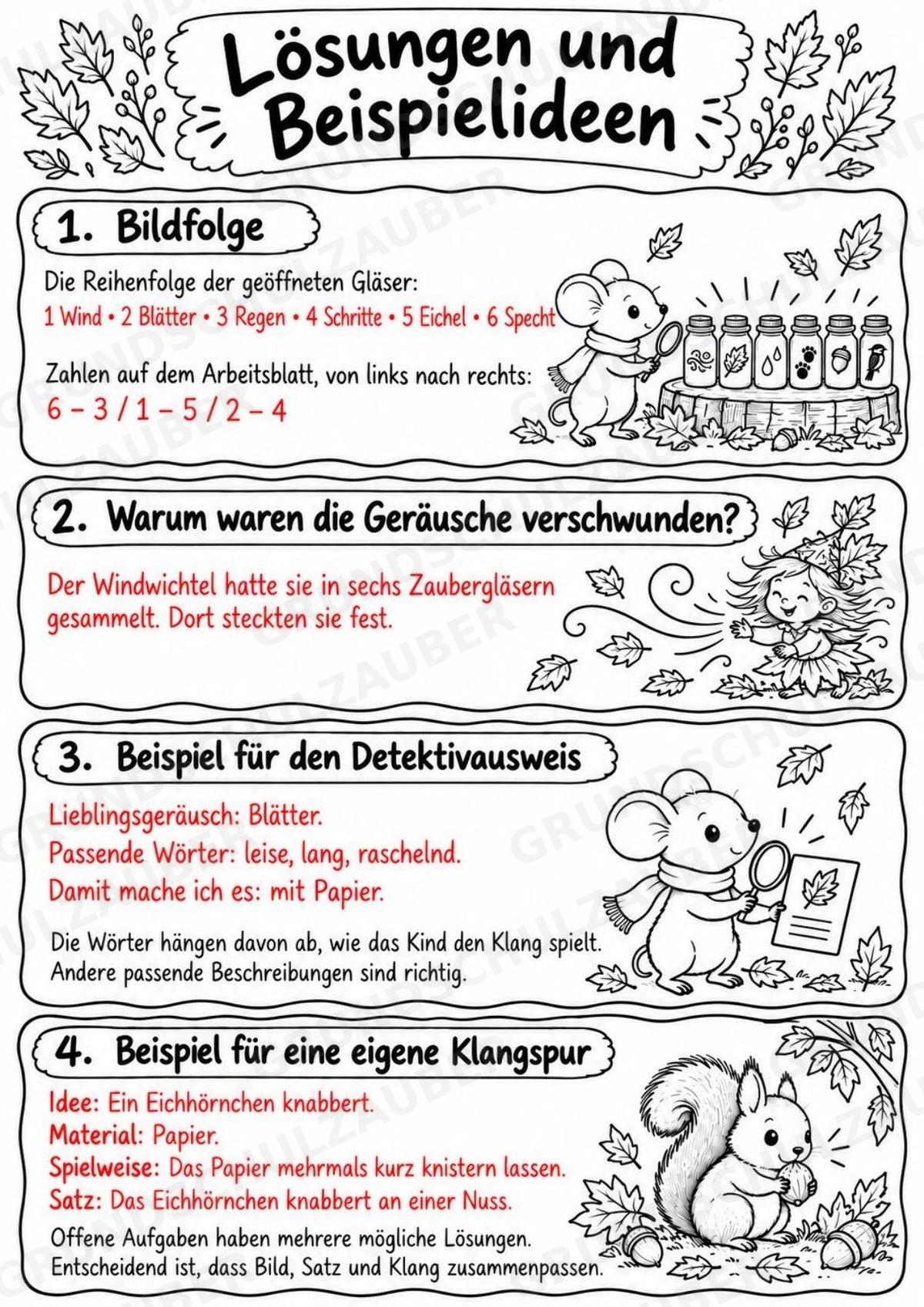 Herbst Klanggeschichte: Die verschwundenen Herbstgeräusche | Musik Klasse 1–2 | Klangkarten, Arbeitsblätter & Lösungen – Materialseite 12
