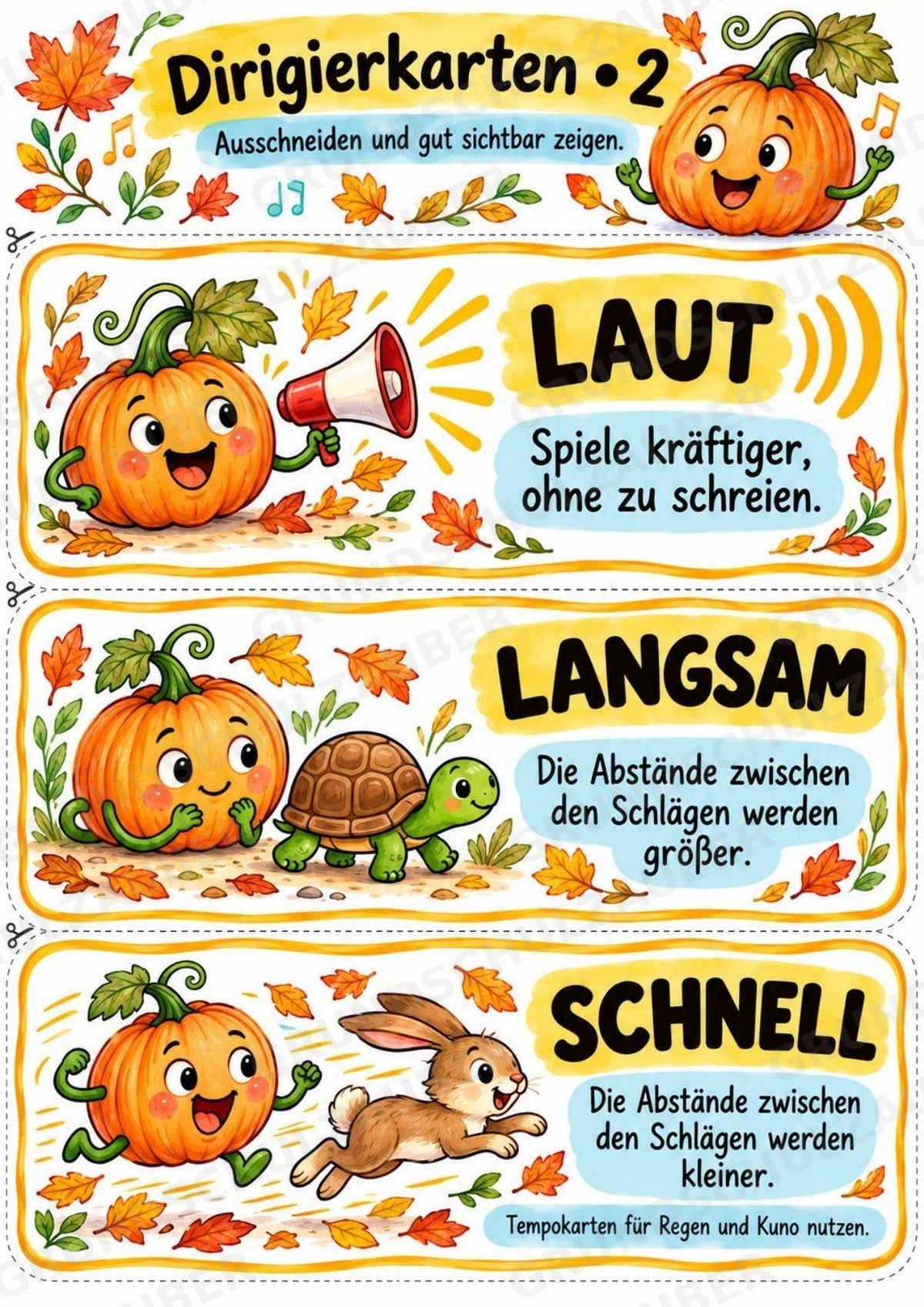 Herbst-Klanggeschichte: Kürbis Kuno und das verpatzte Herbstkonzert | Musik Klasse 1–3 | Dirigierkarten & Bildpartitur – Materialseite 8