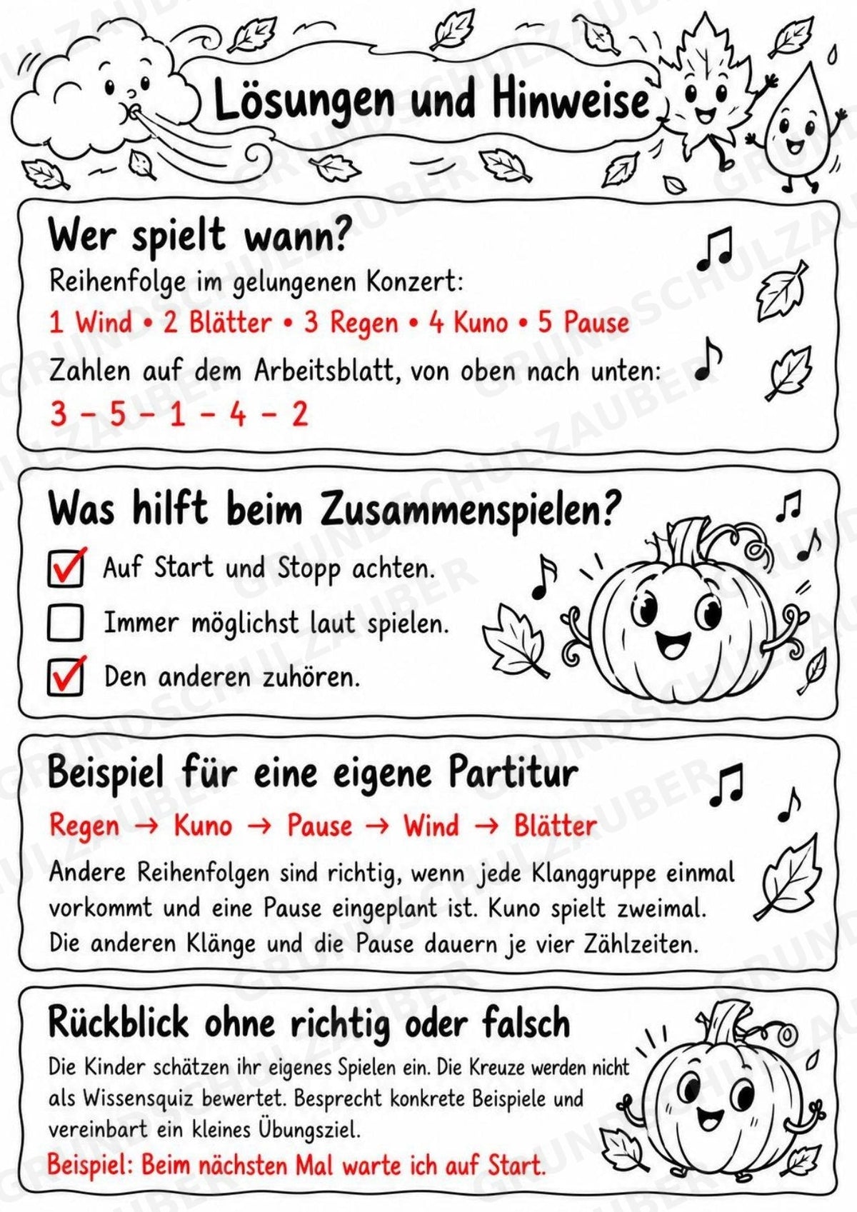 Herbst-Klanggeschichte: Kürbis Kuno und das verpatzte Herbstkonzert | Musik Klasse 1–3 | Dirigierkarten & Bildpartitur – Materialseite 14
