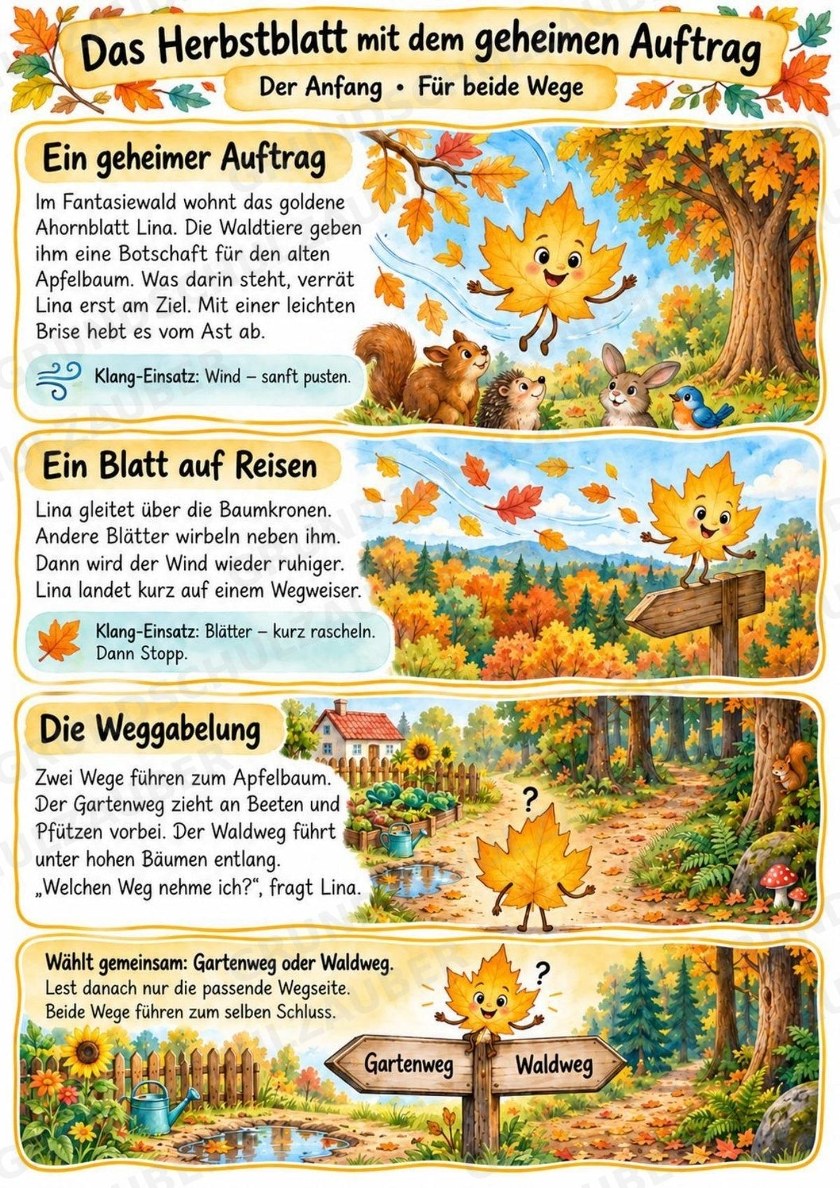 Herbst Klanggeschichte Grundschule Klasse 2–4 – Das Herbstblatt mit dem geheimen Auftrag | Musik, Bildkarten & Arbeitsblätter – Materialseite 3