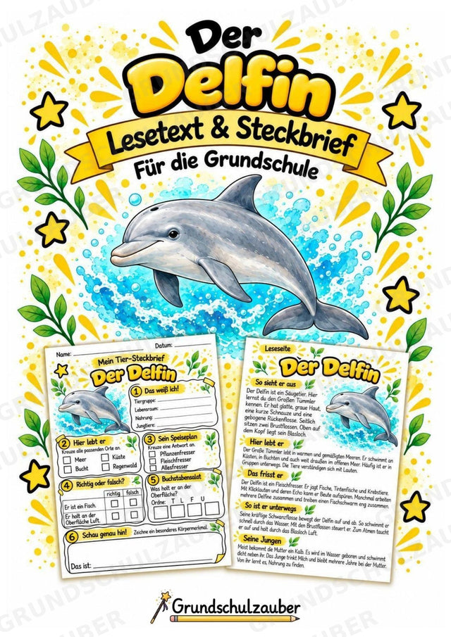 Delfin - Lesetext & Steckbrief | Sachunterricht Tiere Grundschule – Cover