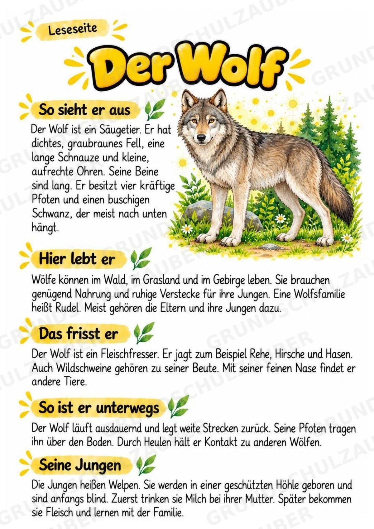 Wolf - Lesetext & Steckbrief | Sachunterricht Tiere Grundschule – Materialseite 2