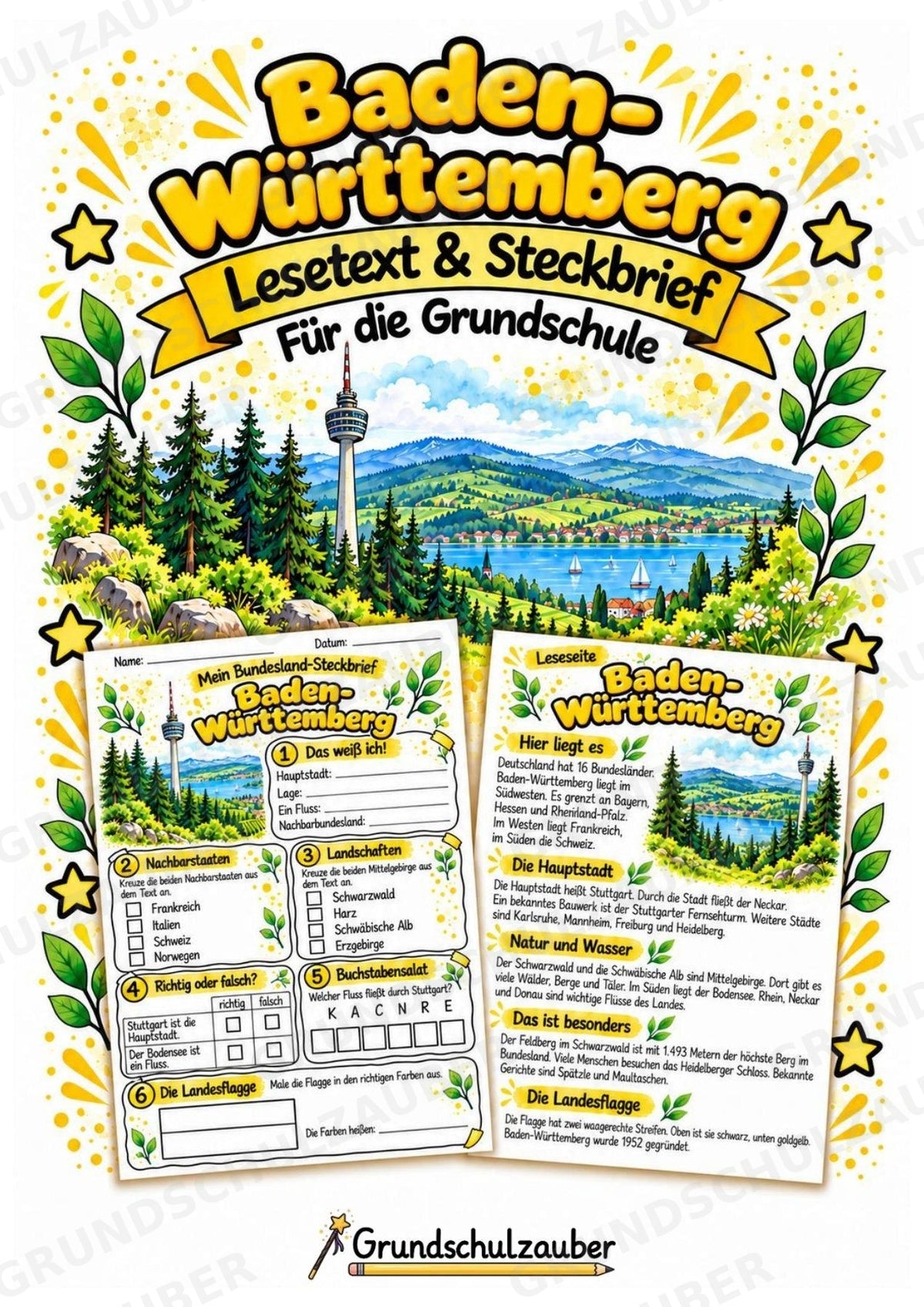 Baden-Württemberg – Lesetext & Steckbrief | Bundesland Grundschule – Cover