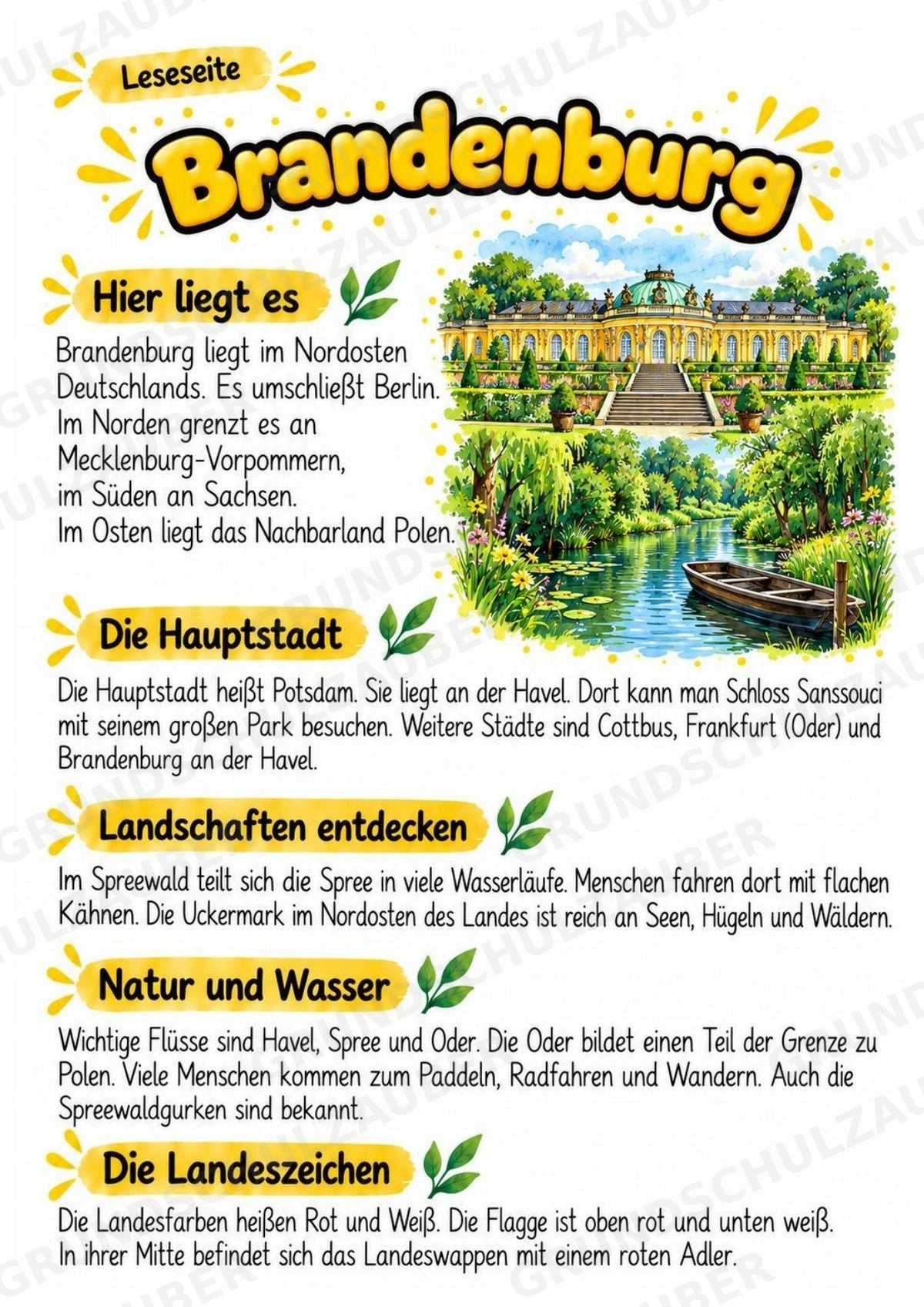 Brandenburg – Lesetext & Steckbrief | Bundesland Deutschland Grundschule – Materialseite 2