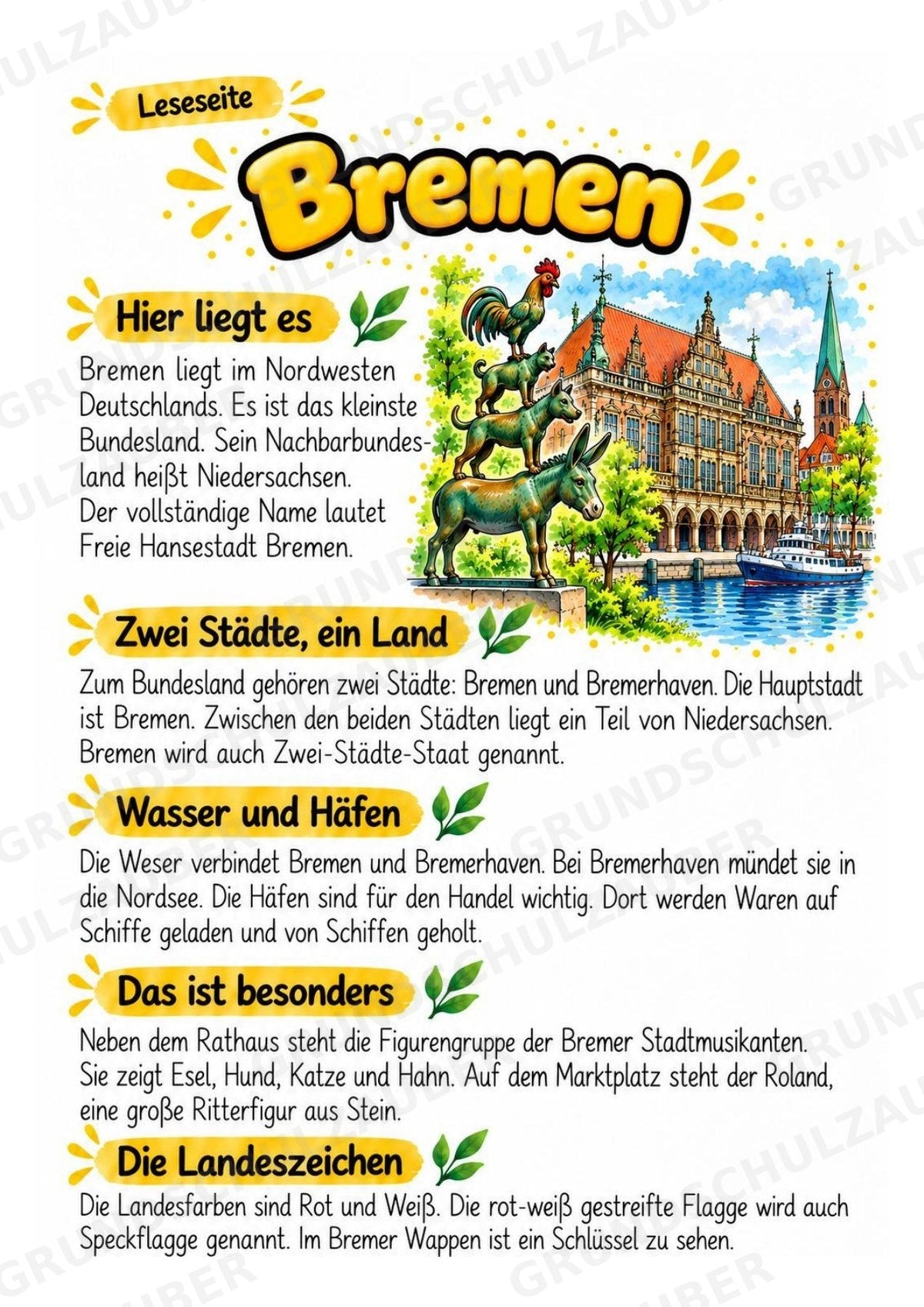 Bremen – Lesetext & Steckbrief | Bundesland Deutschland Grundschule – Materialseite 2