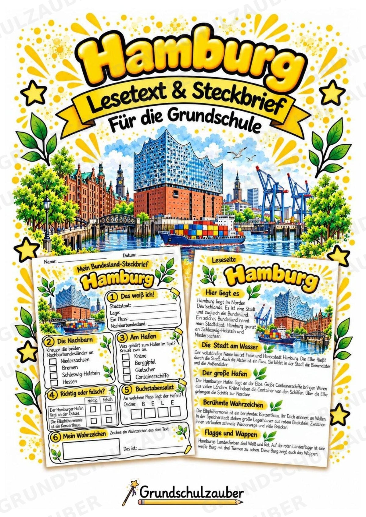 Hamburg – Lesetext & Steckbrief | Bundesland Deutschland Grundschule – Cover