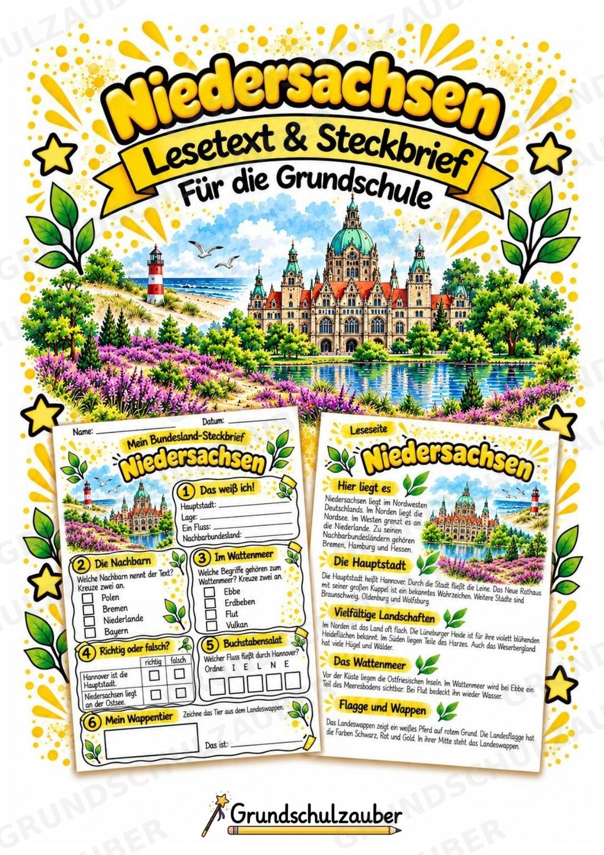 Niedersachsen – Lesetext & Steckbrief | Bundesland Deutschland Grundschule – Cover