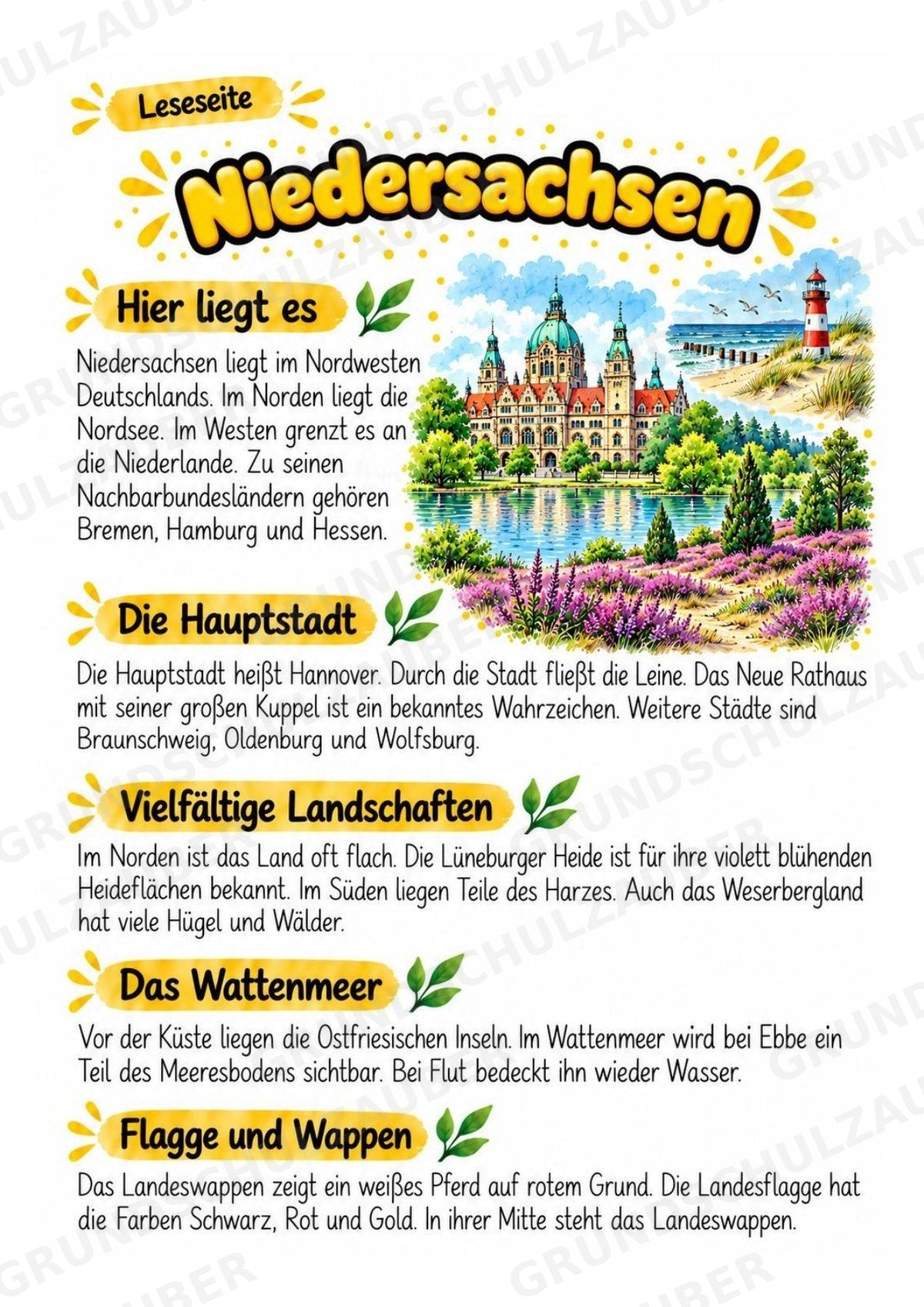 Niedersachsen – Lesetext & Steckbrief | Bundesland Deutschland Grundschule – Materialseite 2