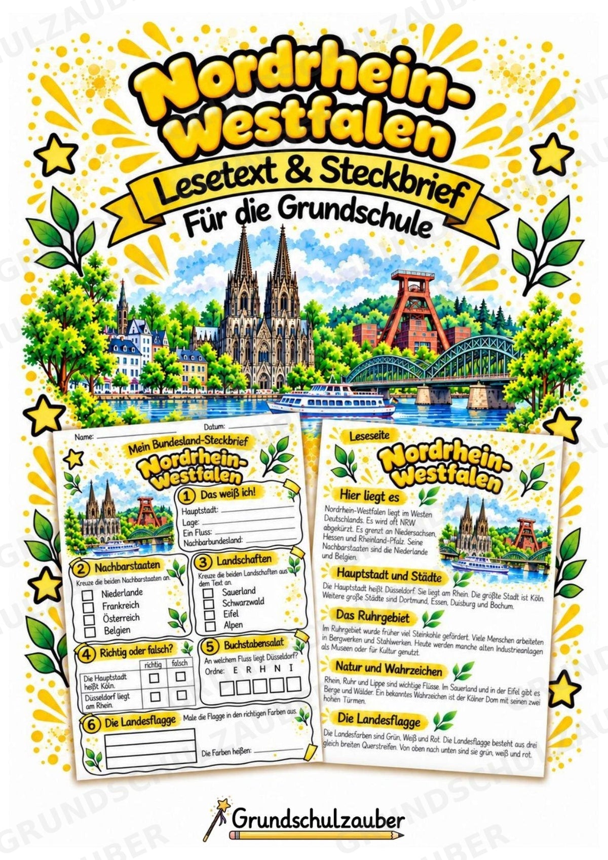 Nordrhein-Westfalen – Lesetext & Steckbrief | Bundesland Deutschland Grundschule – Cover