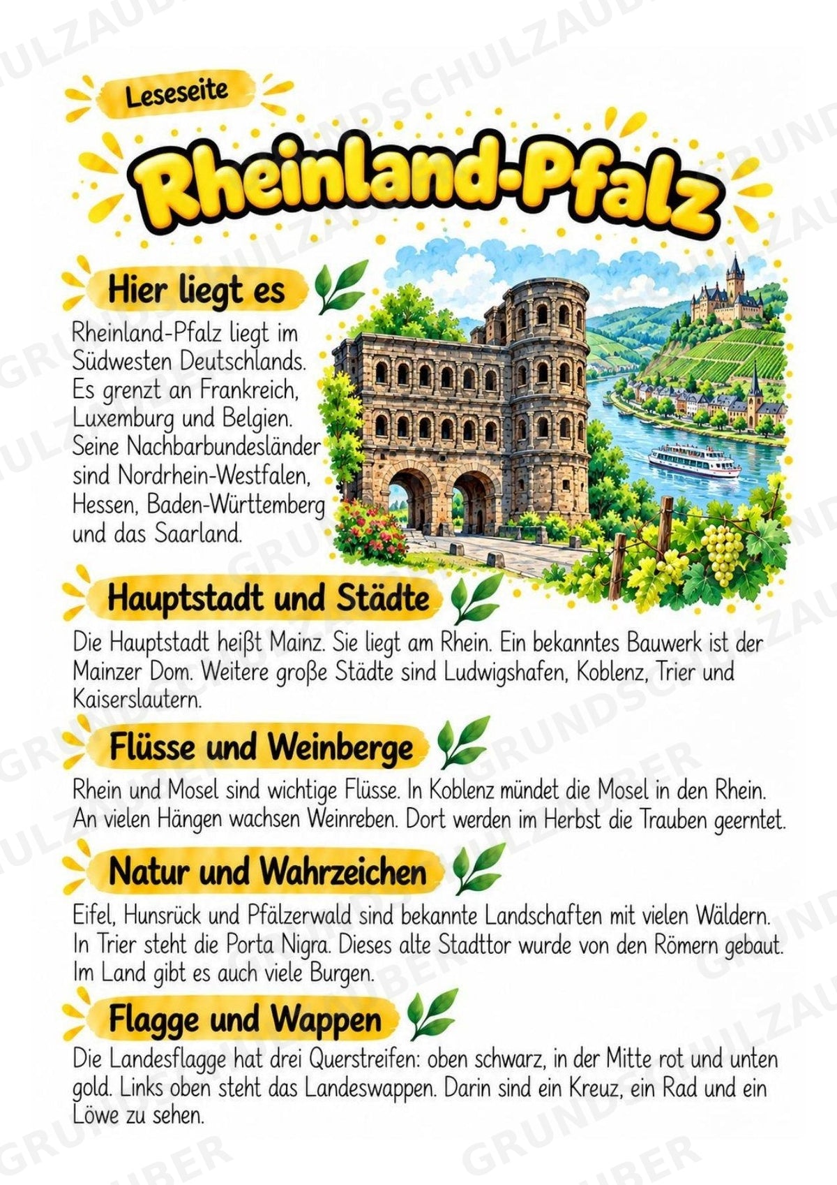 Rheinland-Pfalz – Lesetext & Steckbrief | Bundesland Deutschland Grundschule – Materialseite 2