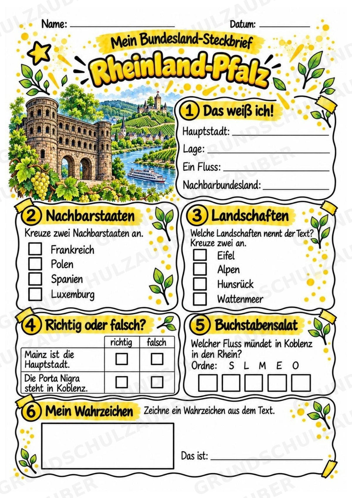 Rheinland-Pfalz – Lesetext & Steckbrief | Bundesland Deutschland Grundschule – Materialseite 3