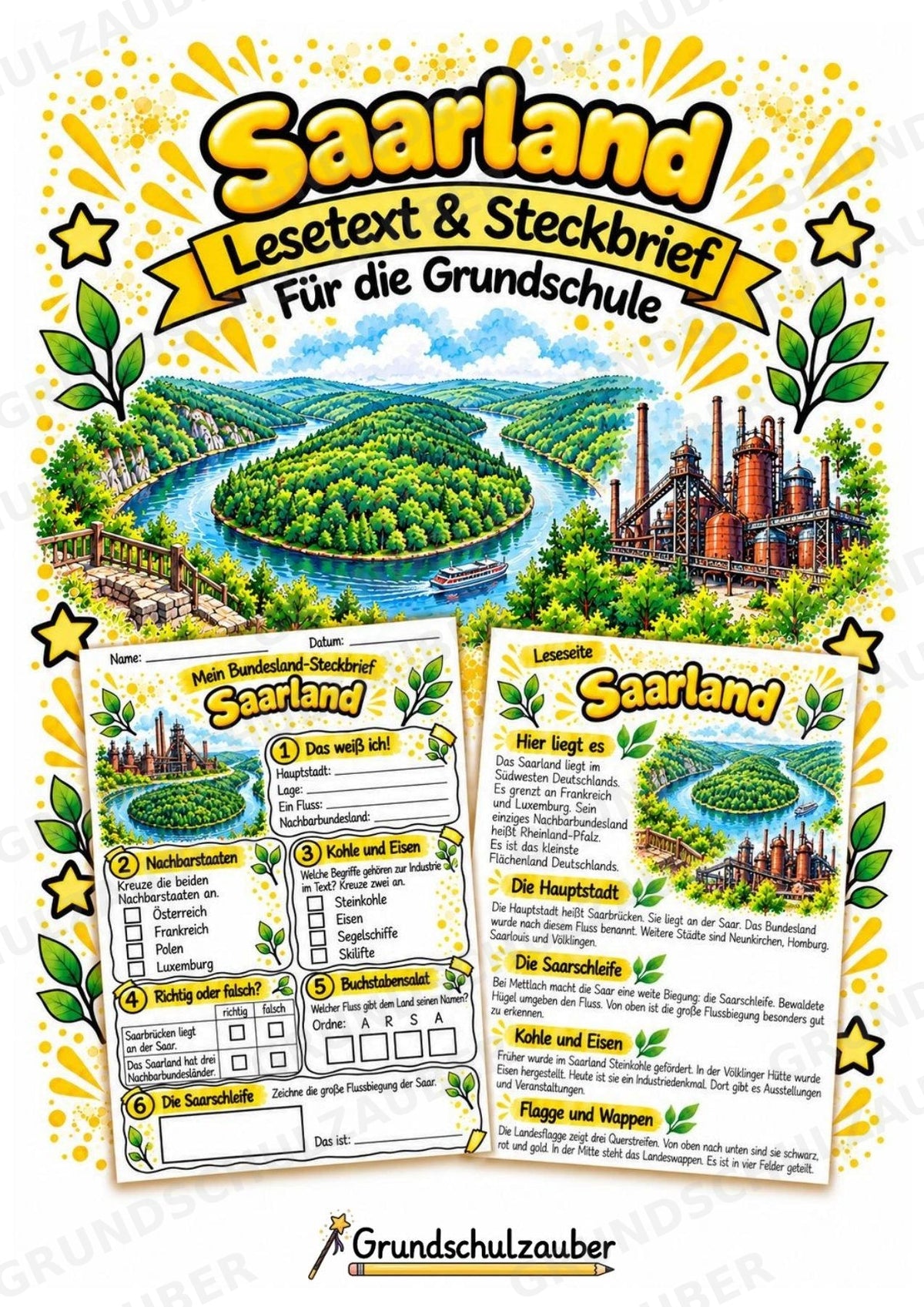 Saarland – Lesetext & Steckbrief | Bundesland Deutschland Grundschule – Cover