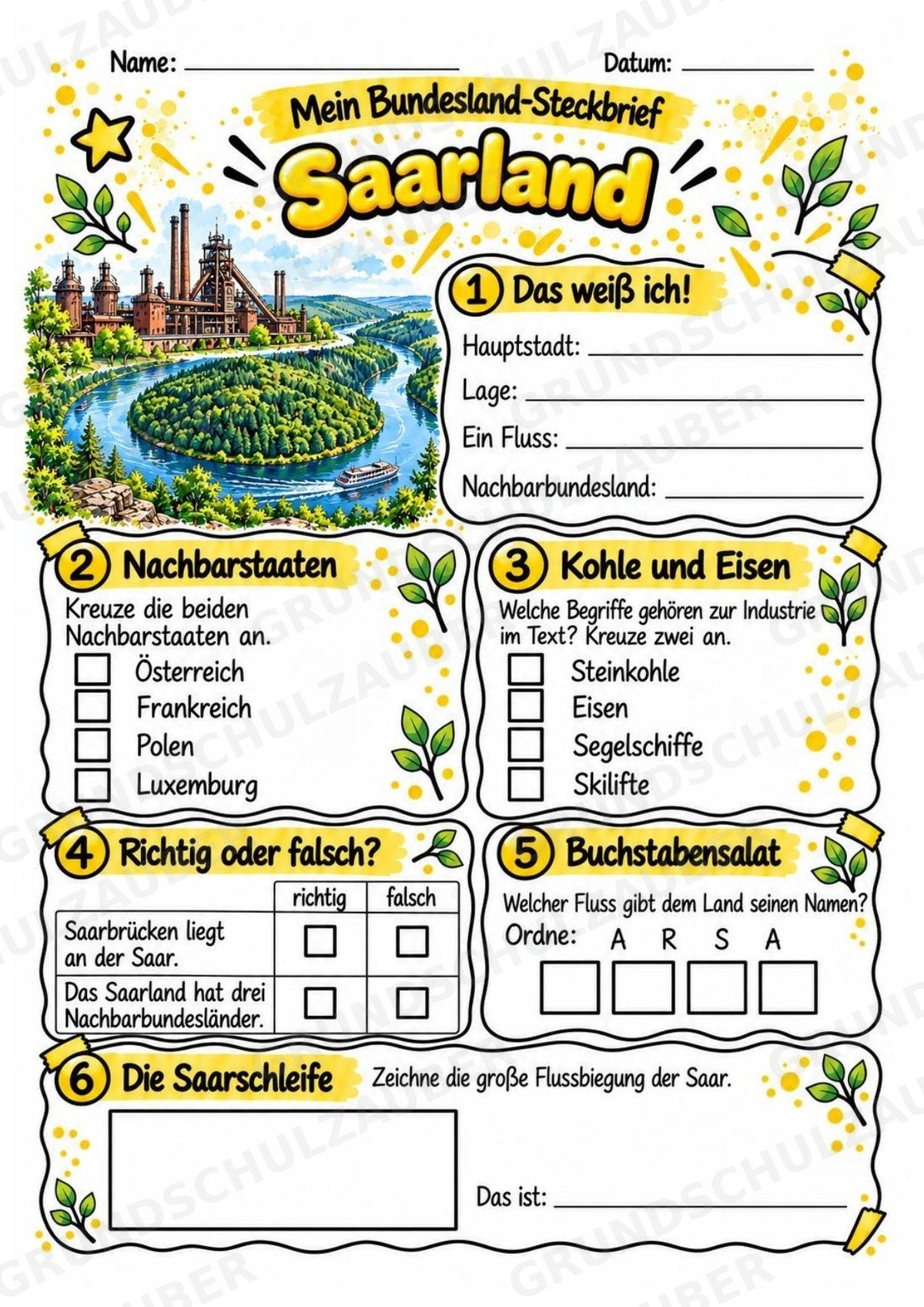 Saarland – Lesetext & Steckbrief | Bundesland Deutschland Grundschule – Materialseite 3