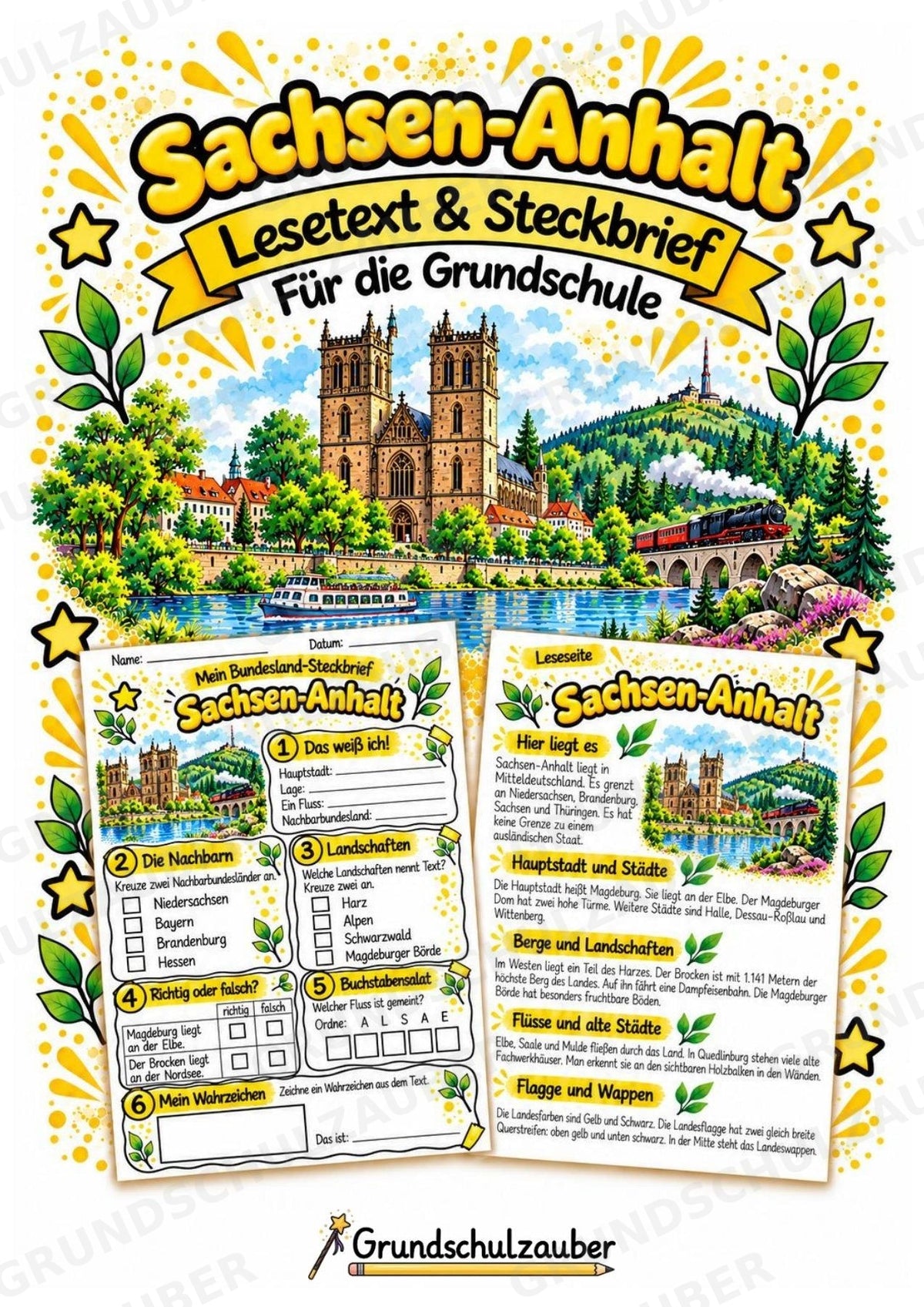 Sachsen Anhalt – Lesetext & Steckbrief | Bundesland Deutschland Grundschule – Cover