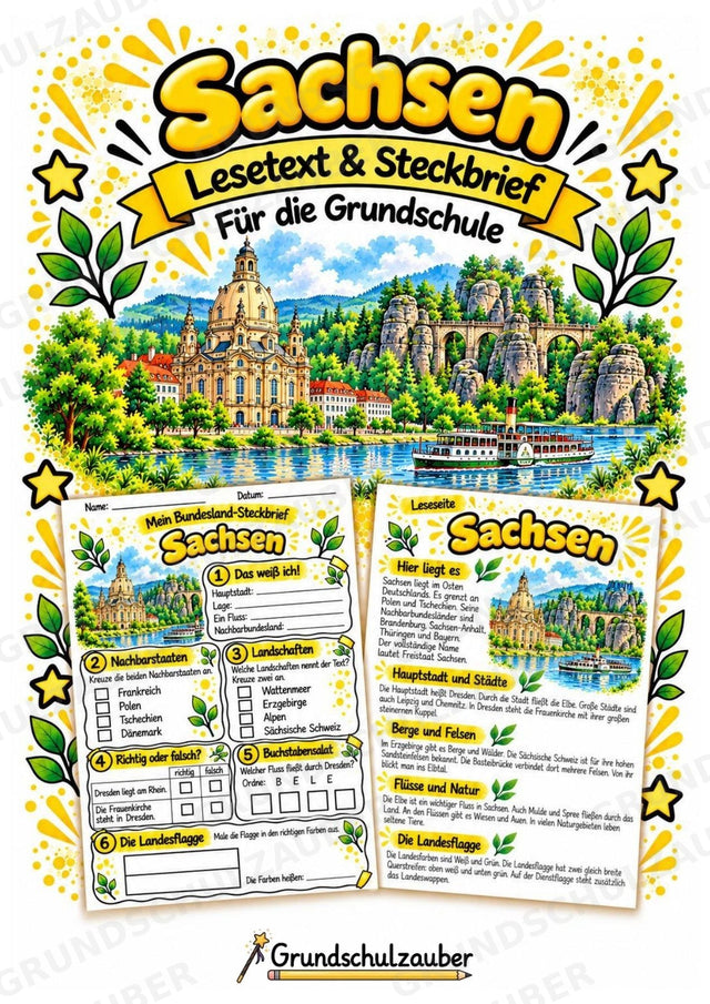 Sachsen – Lesetext & Steckbrief | Bundesland Deutschland Grundschule – Cover