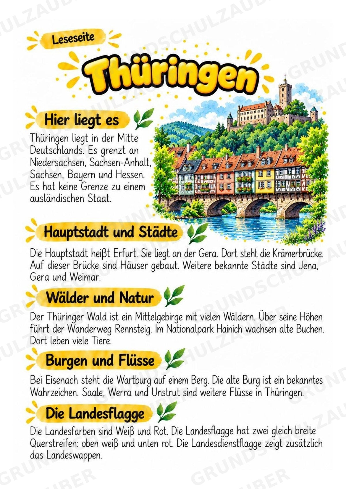 Thüringen – Lesetext & Steckbrief | Bundesland Deutschland Grundschule – Materialseite 2