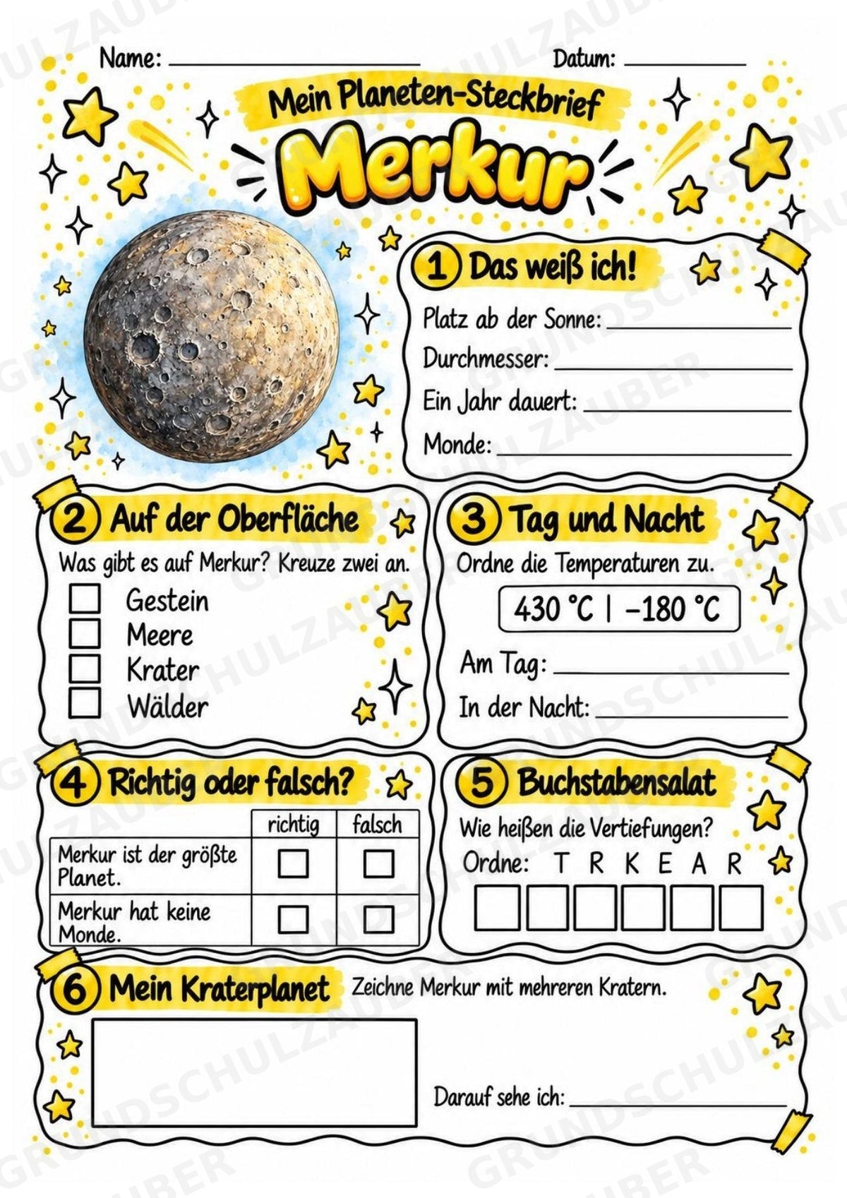Merkur – Steckbrief und Lesetext | Planeten & Sonnensystem für die Grundschule – Materialseite 3