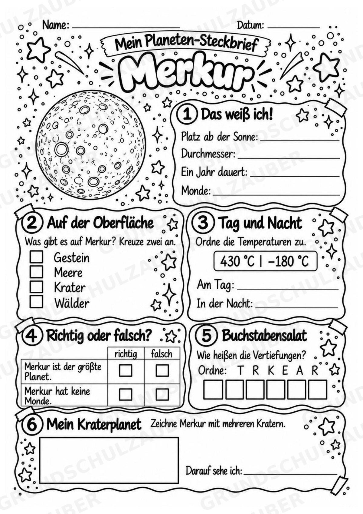 Merkur – Steckbrief und Lesetext | Planeten & Sonnensystem für die Grundschule – Materialseite 4