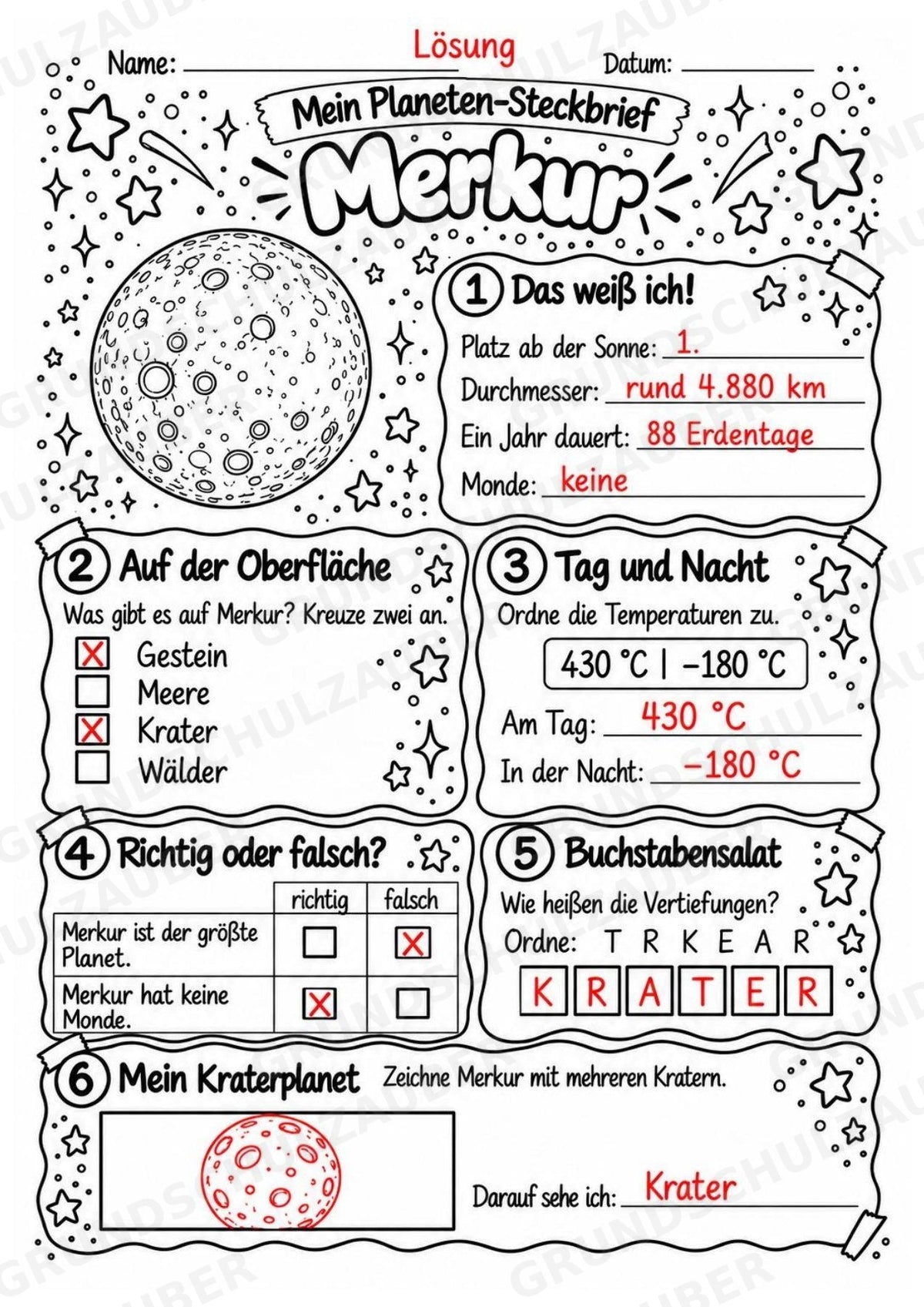 Merkur – Steckbrief und Lesetext | Planeten & Sonnensystem für die Grundschule – Materialseite 5