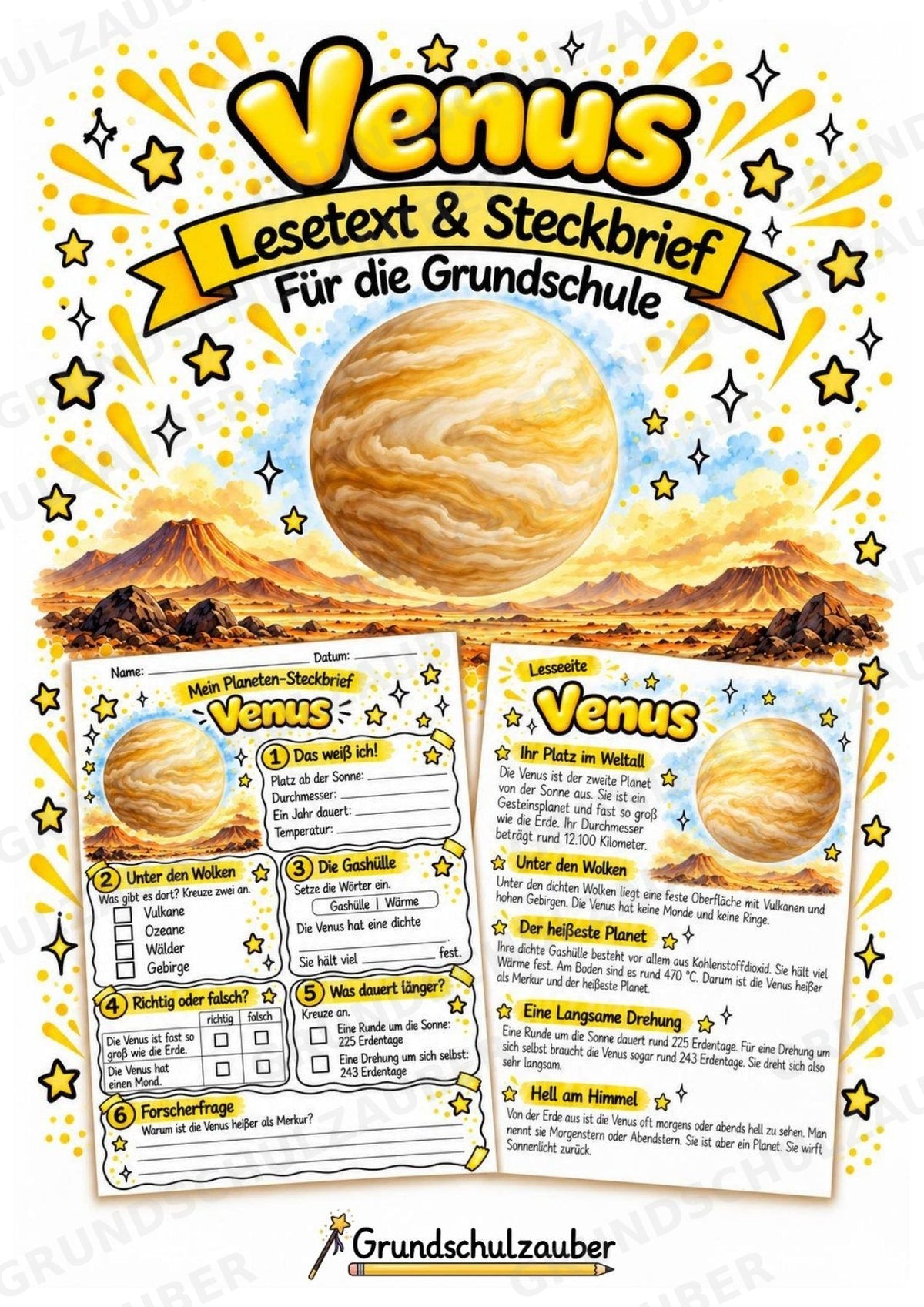 Venus – Steckbrief und Lesetext | Planeten & Sonnensystem für die Grundschule – Cover