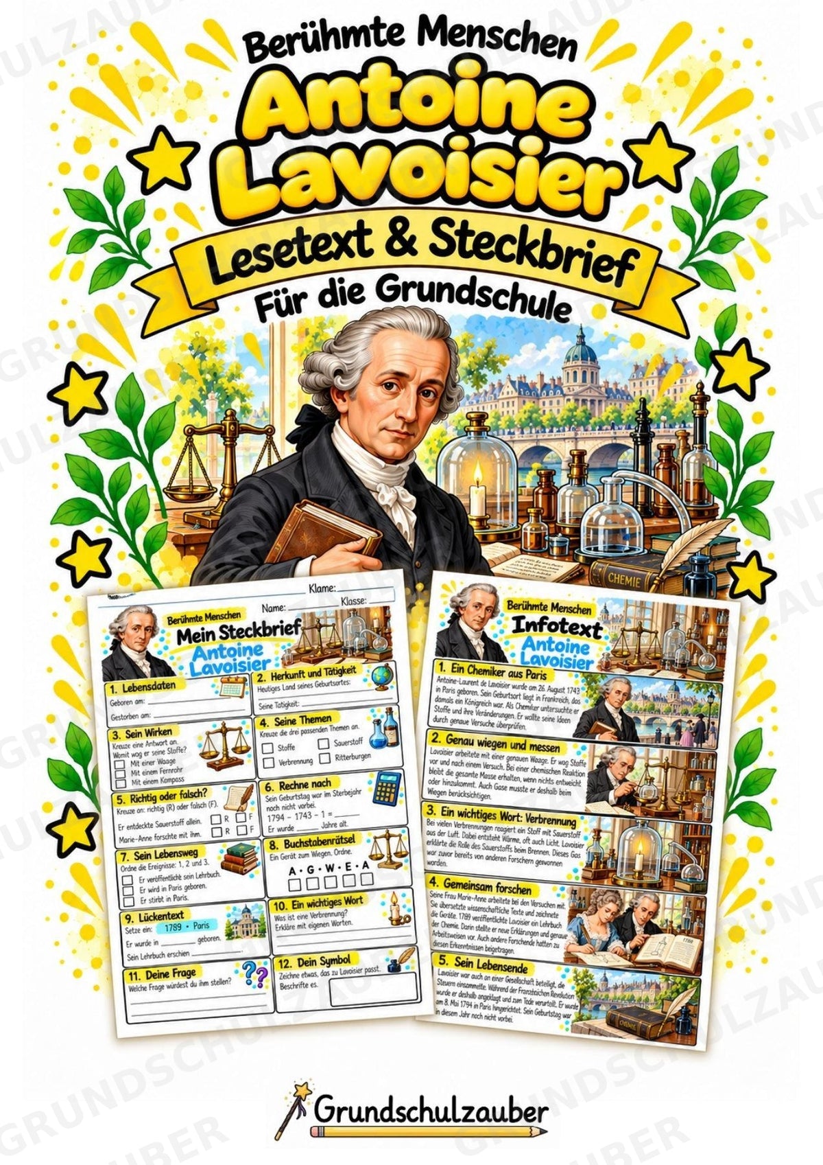Antoine Lavoisier – Steckbrief & Infotext für die Grundschule | Berühmte Persönlichkeiten | Sachunterricht – Cover