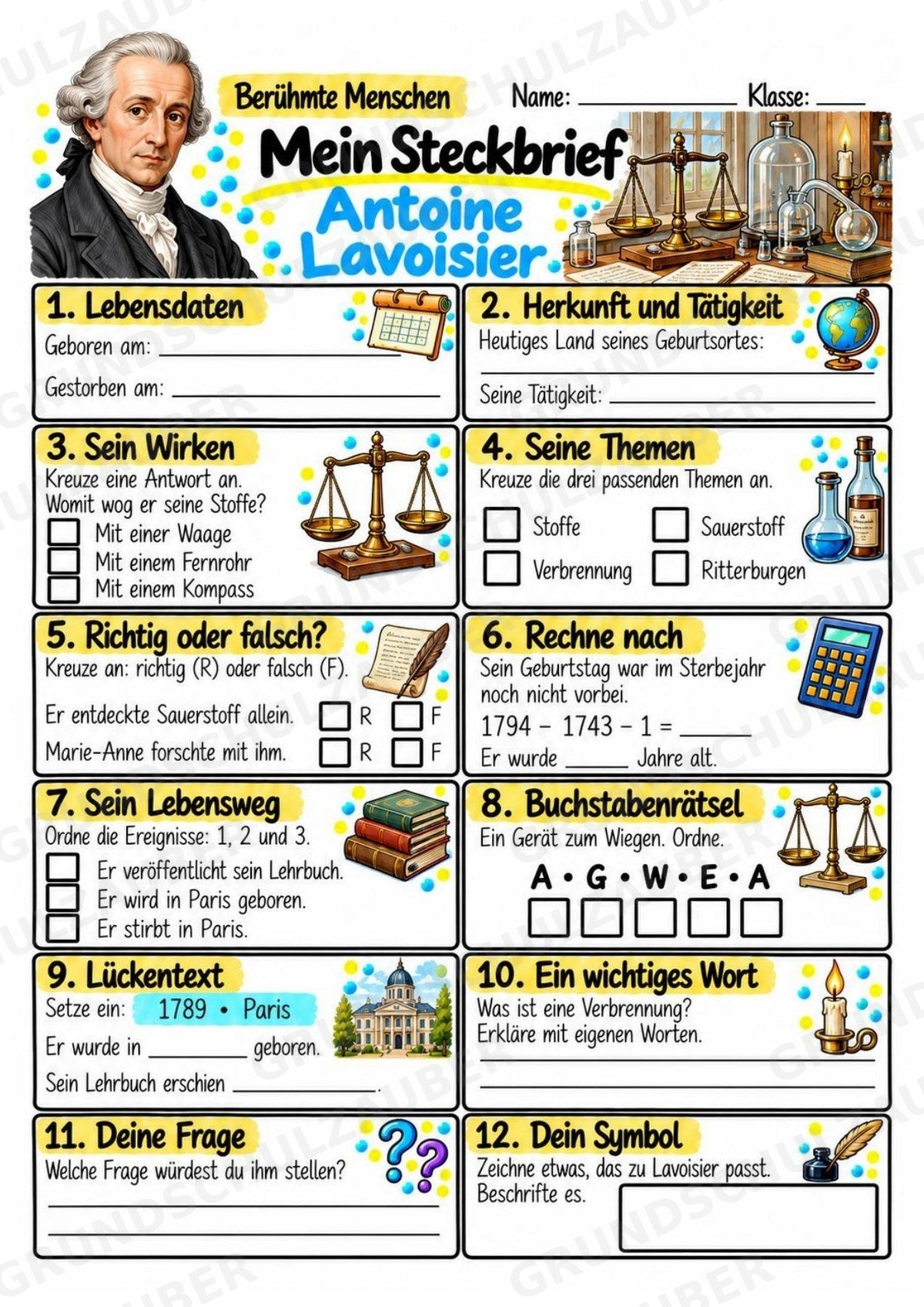 Antoine Lavoisier – Steckbrief & Infotext für die Grundschule | Berühmte Persönlichkeiten | Sachunterricht – Materialseite 3