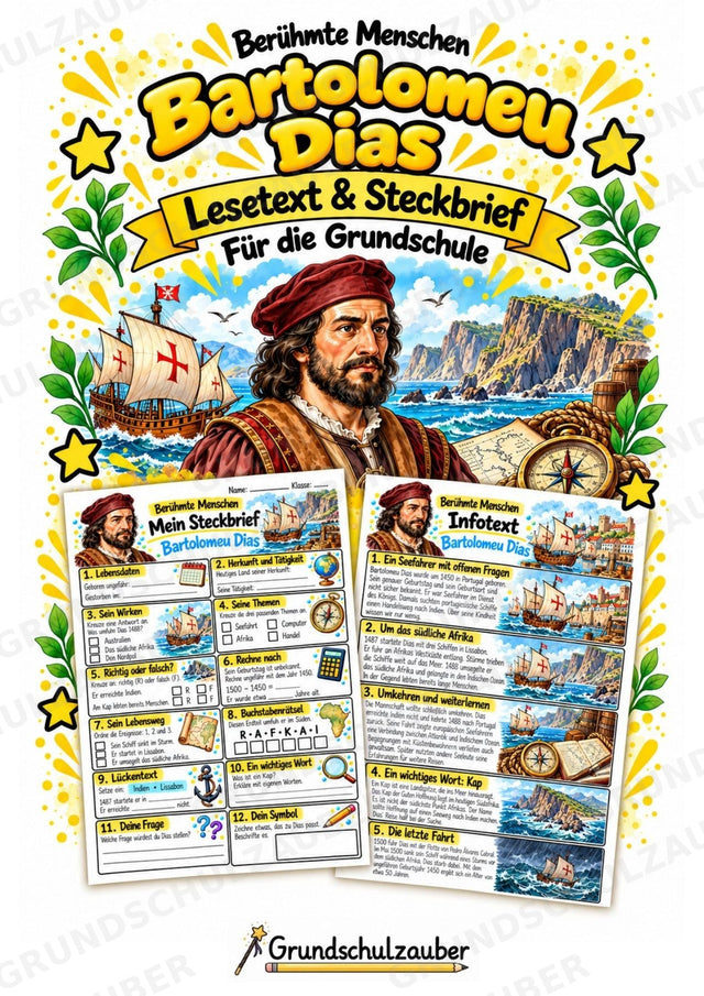Bartolomeu Dias – Steckbrief & Infotext für die Grundschule | Berühmte Persönlichkeiten | Sachunterricht – Cover