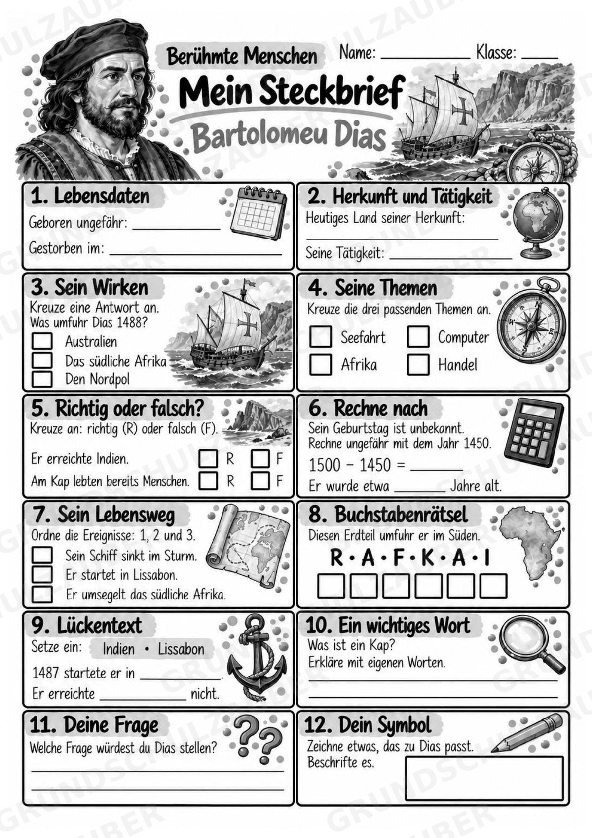 Bartolomeu Dias – Steckbrief & Infotext für die Grundschule | Berühmte Persönlichkeiten | Sachunterricht – Materialseite 4
