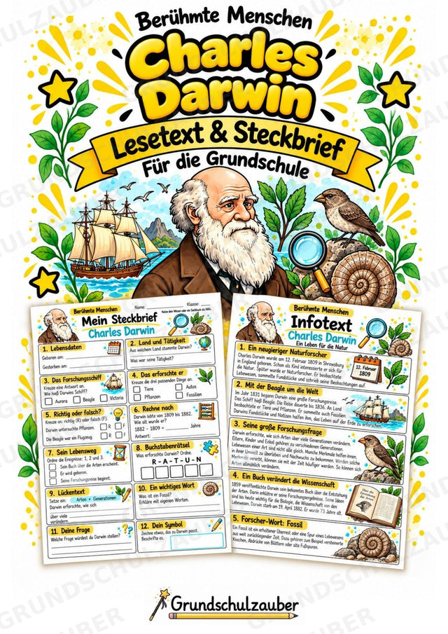 Charles Darwin – Steckbrief & Infotext für die Grundschule | Berühmte Persönlichkeiten | Sachunterricht – Cover