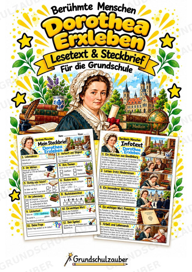 Dorothea Erxleben – Steckbrief & Infotext für die Grundschule | Berühmte Persönlichkeiten | Sachunterricht – Cover