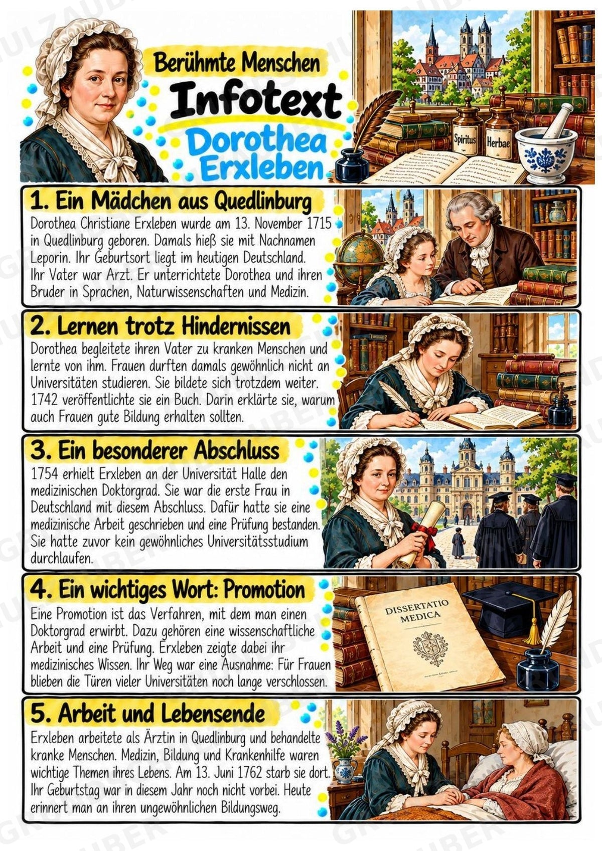 Dorothea Erxleben – Steckbrief & Infotext für die Grundschule | Berühmte Persönlichkeiten | Sachunterricht – Materialseite 2