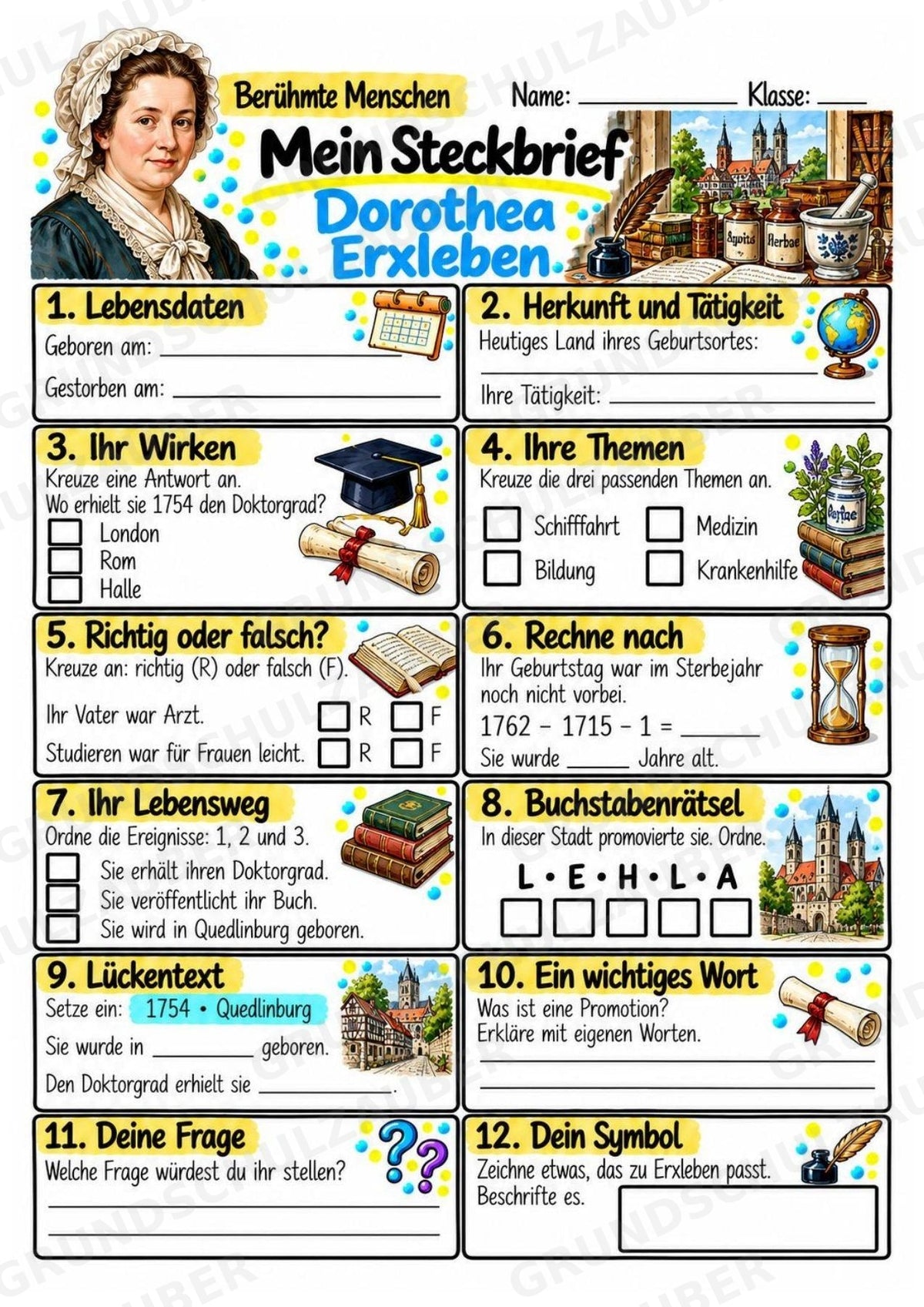 Dorothea Erxleben – Steckbrief & Infotext für die Grundschule | Berühmte Persönlichkeiten | Sachunterricht – Materialseite 3