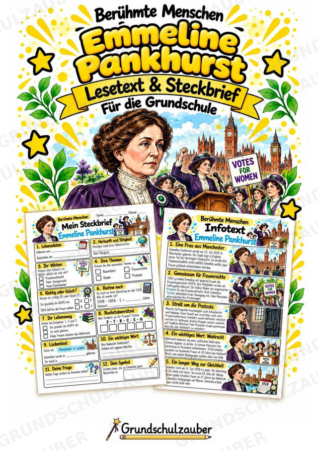 Emmeline Pankhurst – Steckbrief & Infotext für die Grundschule | Berühmte Persönlichkeiten | Sachunterricht – Cover