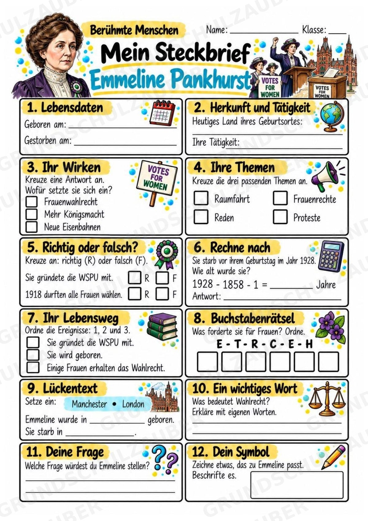 Emmeline Pankhurst – Steckbrief & Infotext für die Grundschule | Berühmte Persönlichkeiten | Sachunterricht – Materialseite 3
