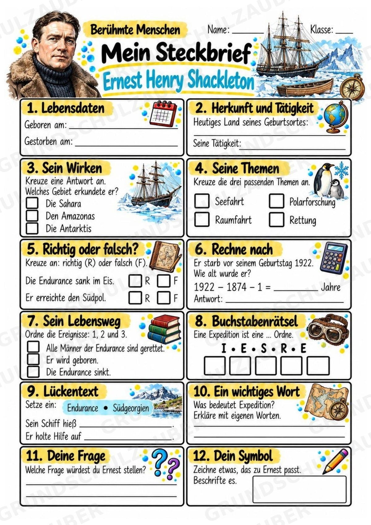 Ernest Shackleton – Steckbrief & Infotext für die Grundschule | Berühmte Persönlichkeiten | Sachunterricht – Materialseite 3
