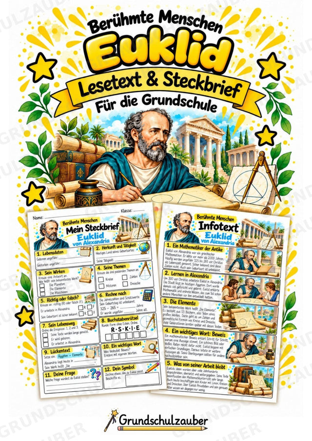 Euklid – Steckbrief & Infotext für die Grundschule | Berühmte Persönlichkeiten | Sachunterricht – Cover