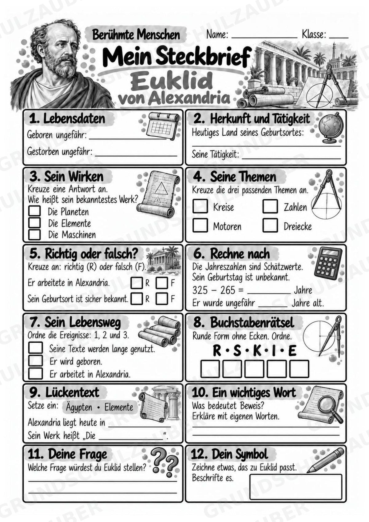 Euklid – Steckbrief & Infotext für die Grundschule | Berühmte Persönlichkeiten | Sachunterricht – Materialseite 4