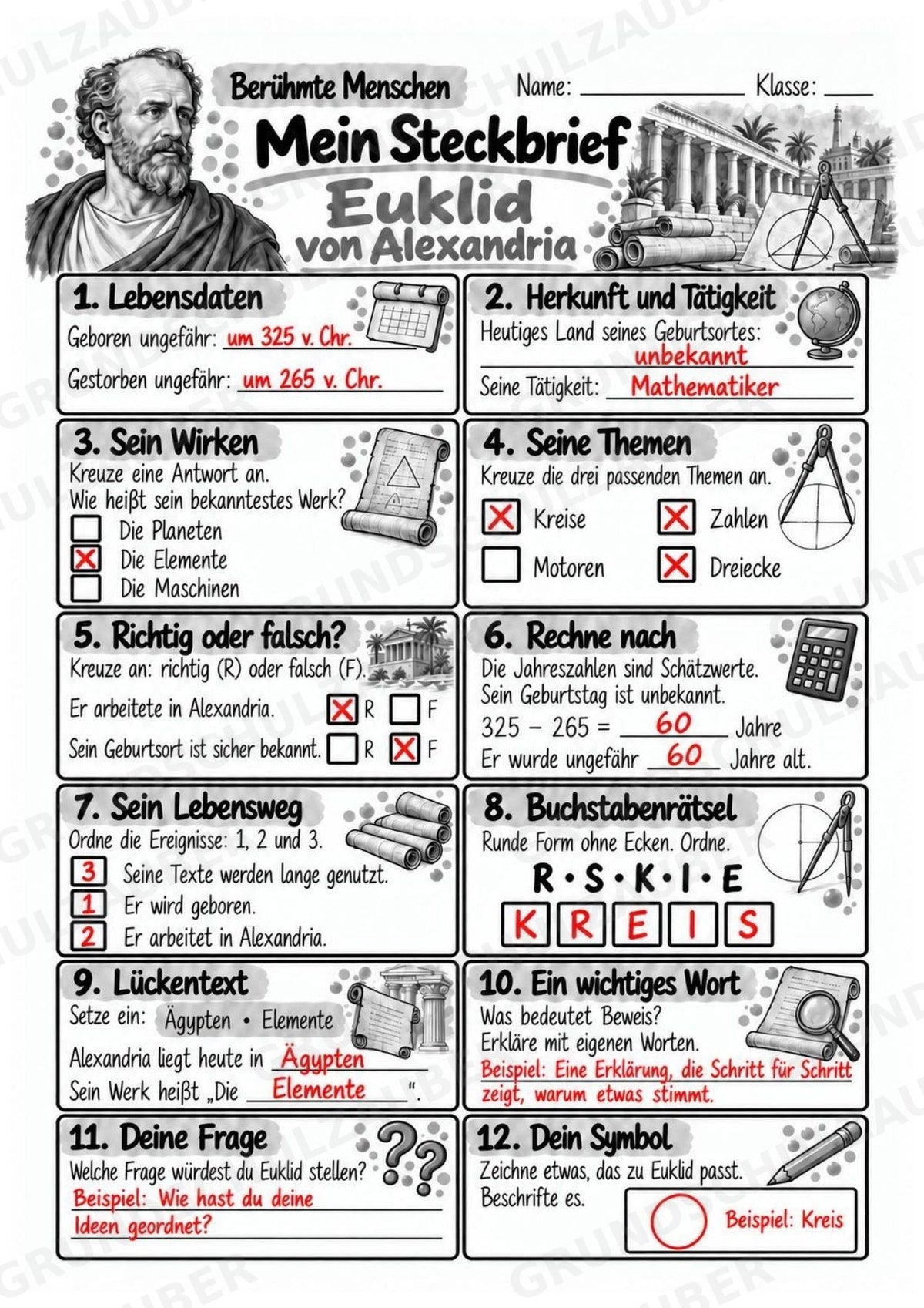 Euklid – Steckbrief & Infotext für die Grundschule | Berühmte Persönlichkeiten | Sachunterricht – Materialseite 5