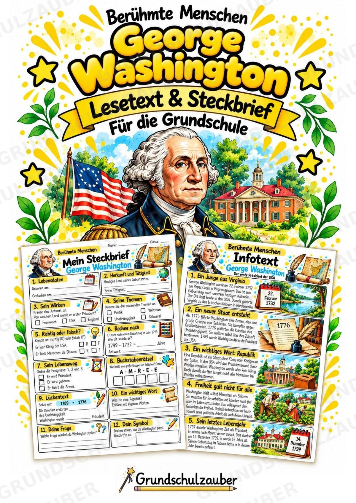 George Washington – Steckbrief & Infotext für die Grundschule | Berühmte Persönlichkeiten | Sachunterricht – Cover
