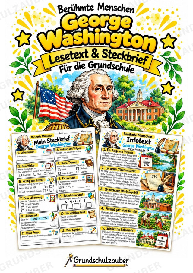 George Washington – Steckbrief & Infotext für die Grundschule | Berühmte Persönlichkeiten | Sachunterricht – Cover