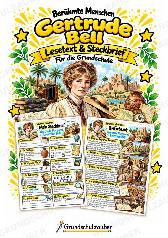 Gertrude Bell – Steckbrief & Infotext für die Grundschule | Berühmte Persönlichkeiten | Sachunterricht – Cover