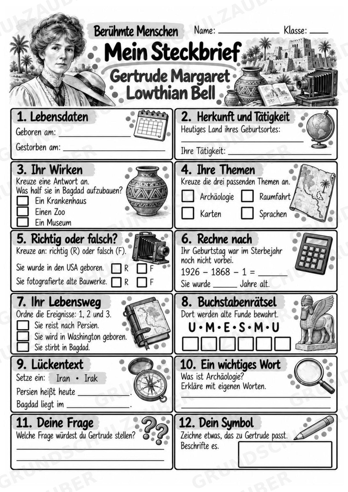 Gertrude Bell – Steckbrief & Infotext für die Grundschule | Berühmte Persönlichkeiten | Sachunterricht – Materialseite 4