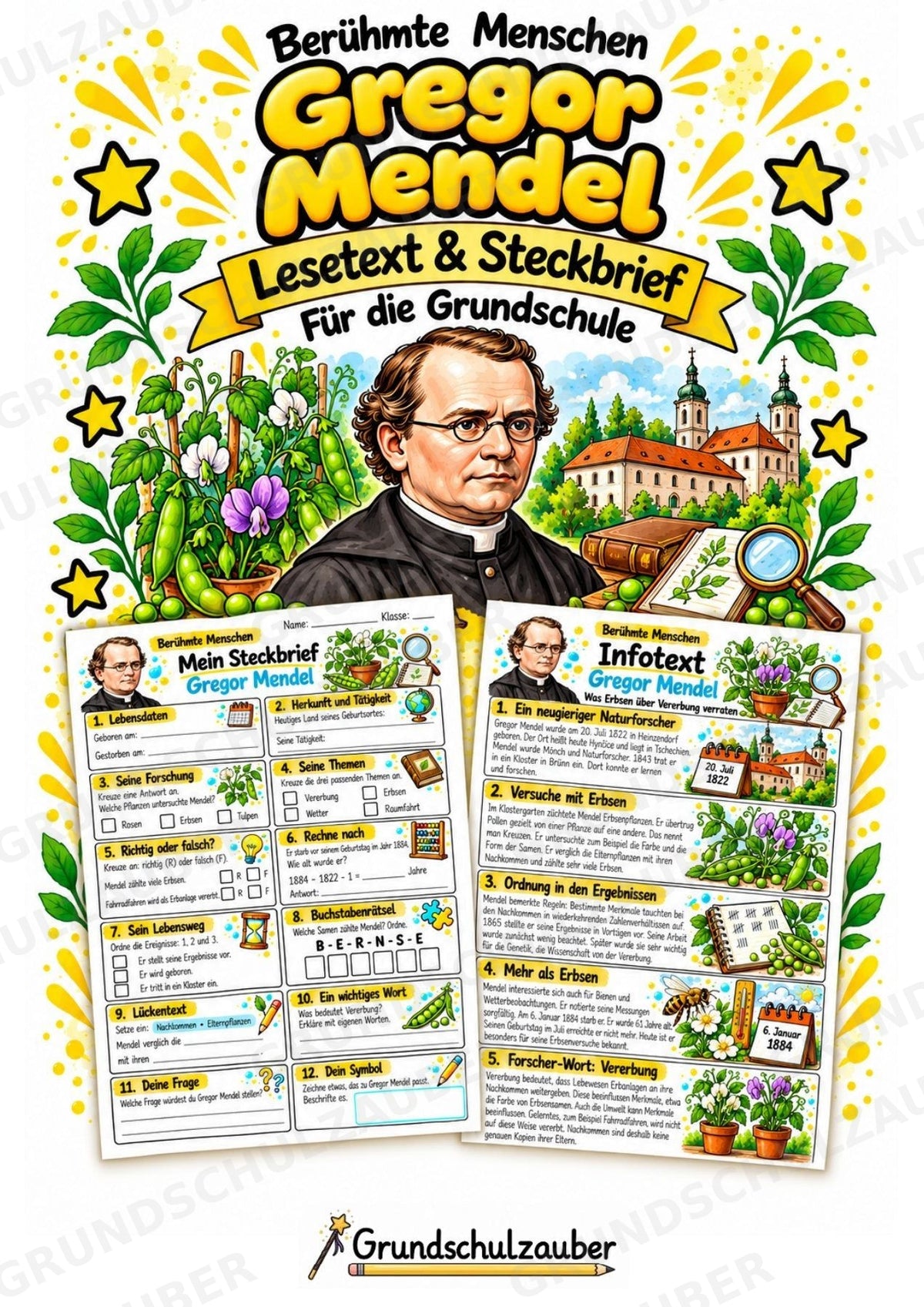 Gregor Mendel – Steckbrief & Infotext für die Grundschule | Berühmte Persönlichkeiten | Sachunterricht – Cover