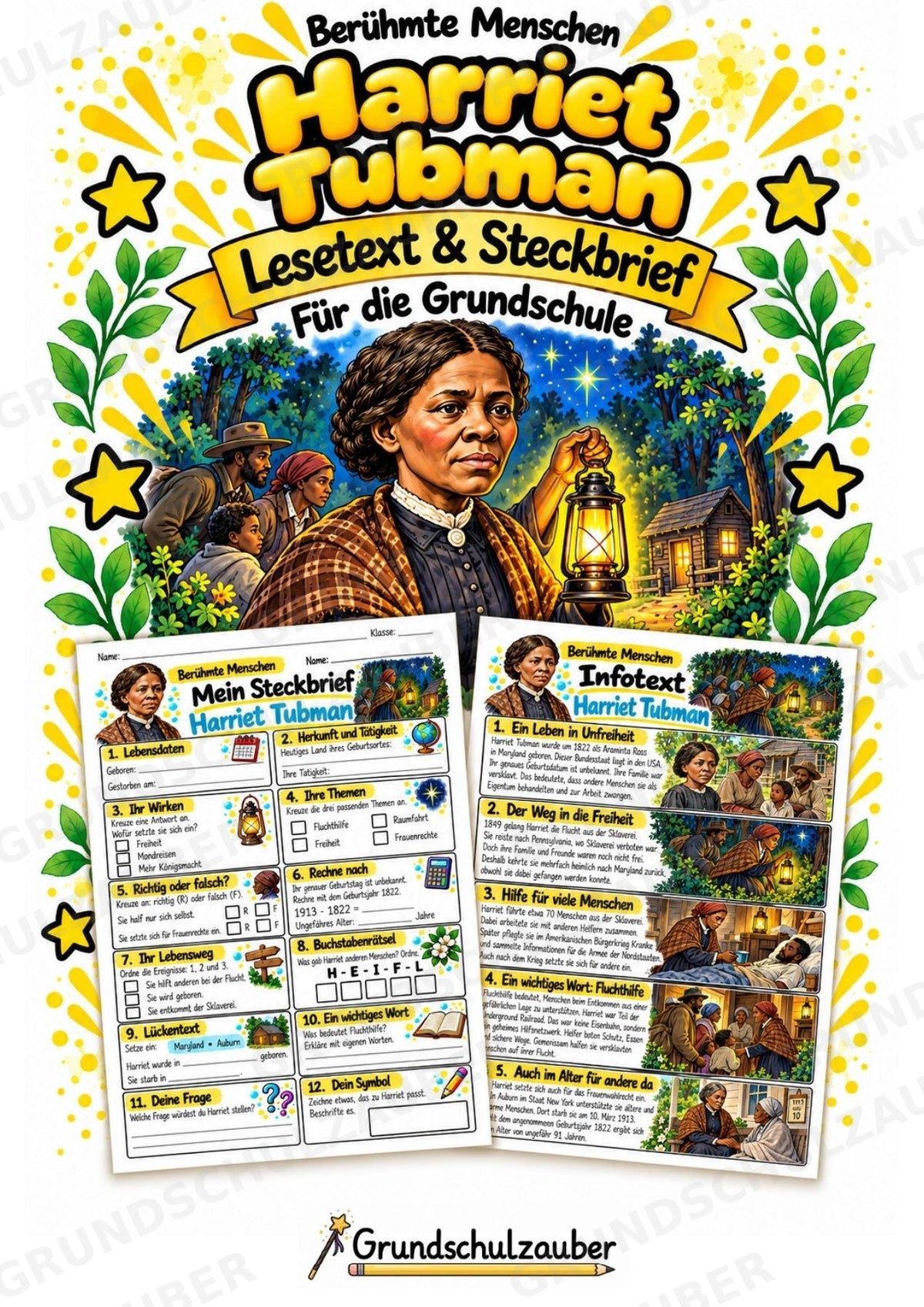 Harriet Tubman – Steckbrief & Infotext für die Grundschule | Berühmte Persönlichkeiten | Sachunterricht – Cover