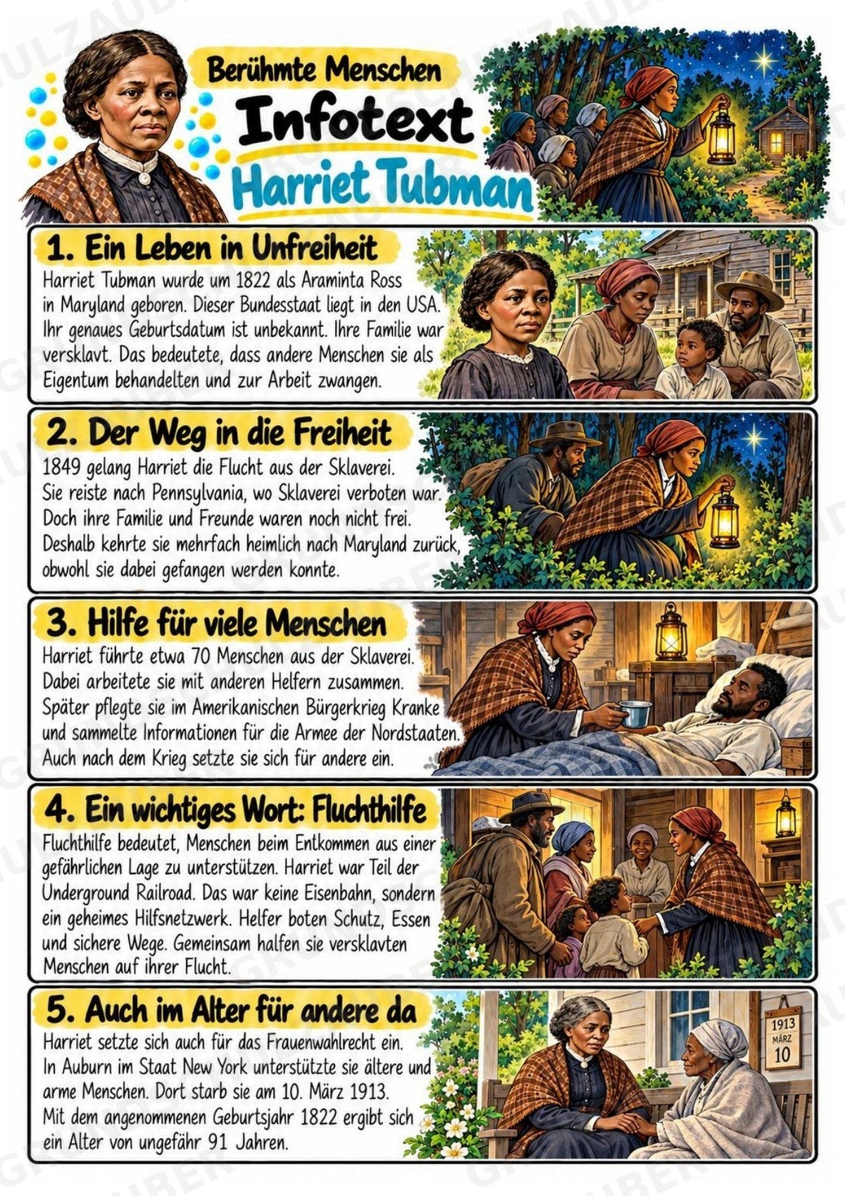 Harriet Tubman – Steckbrief & Infotext für die Grundschule | Berühmte Persönlichkeiten | Sachunterricht – Materialseite 2